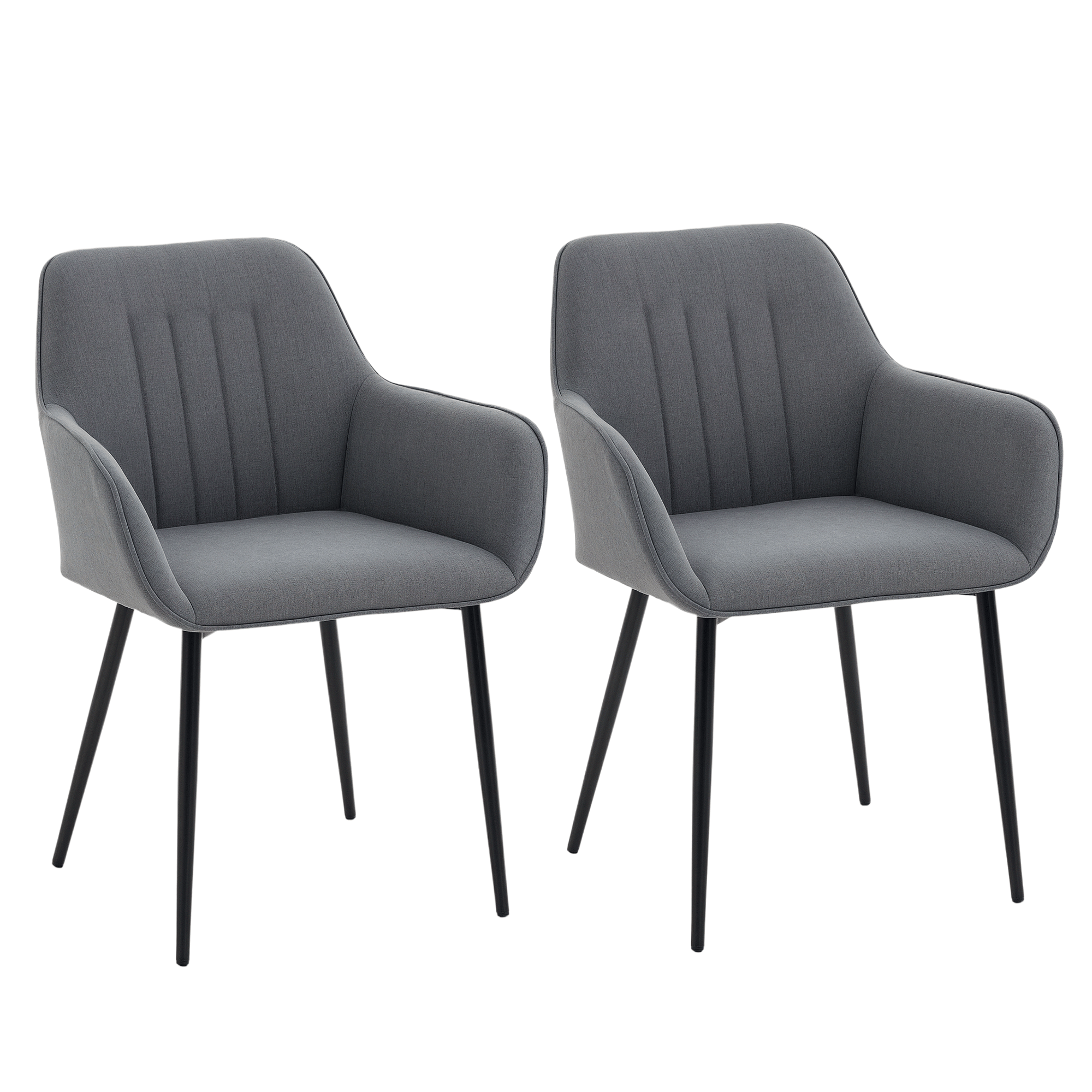 Dark Grey Linen Chairs with Armrests, 2-Pack