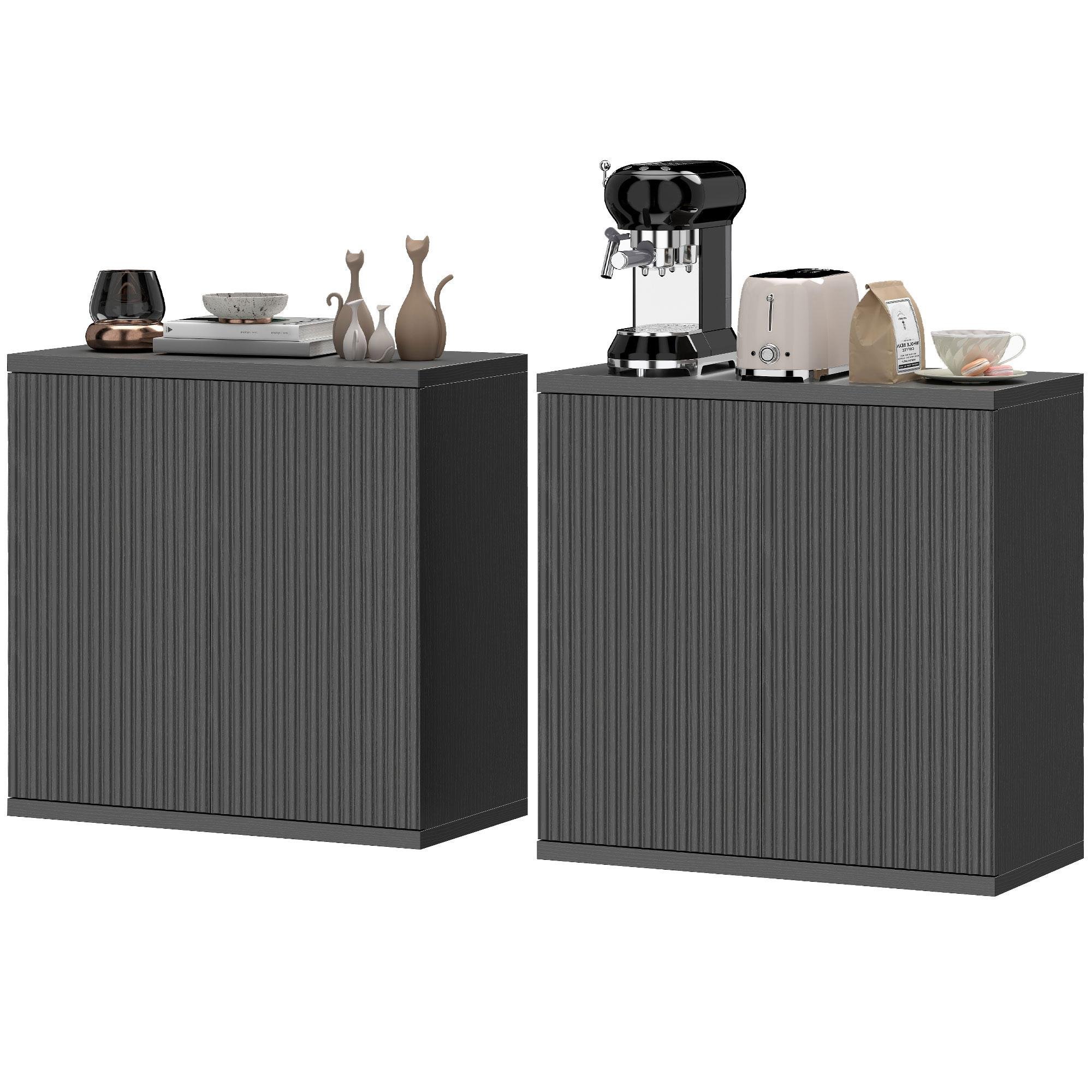 Black Grey Bar Cabinet Set with Soft-Close Doors