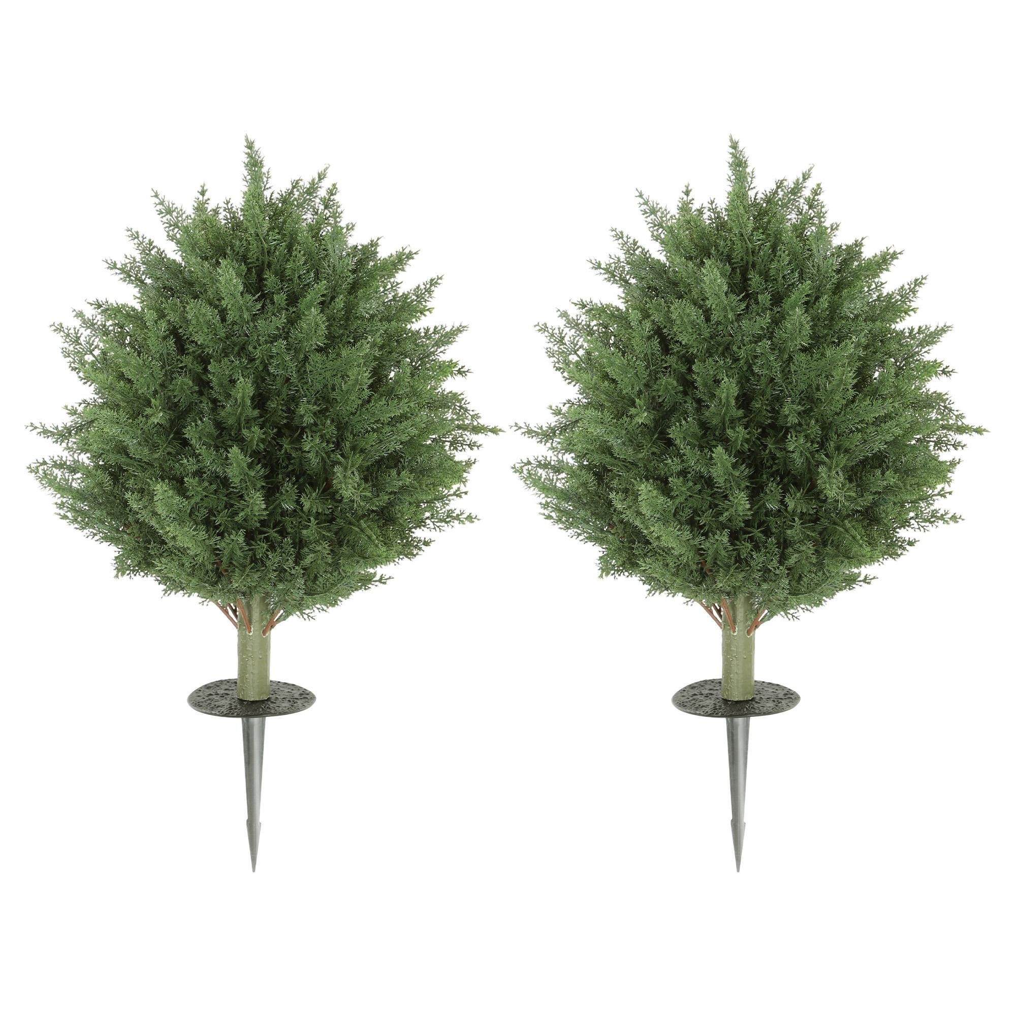 24 Inch Artificial Cypress Set with Ground Stakes