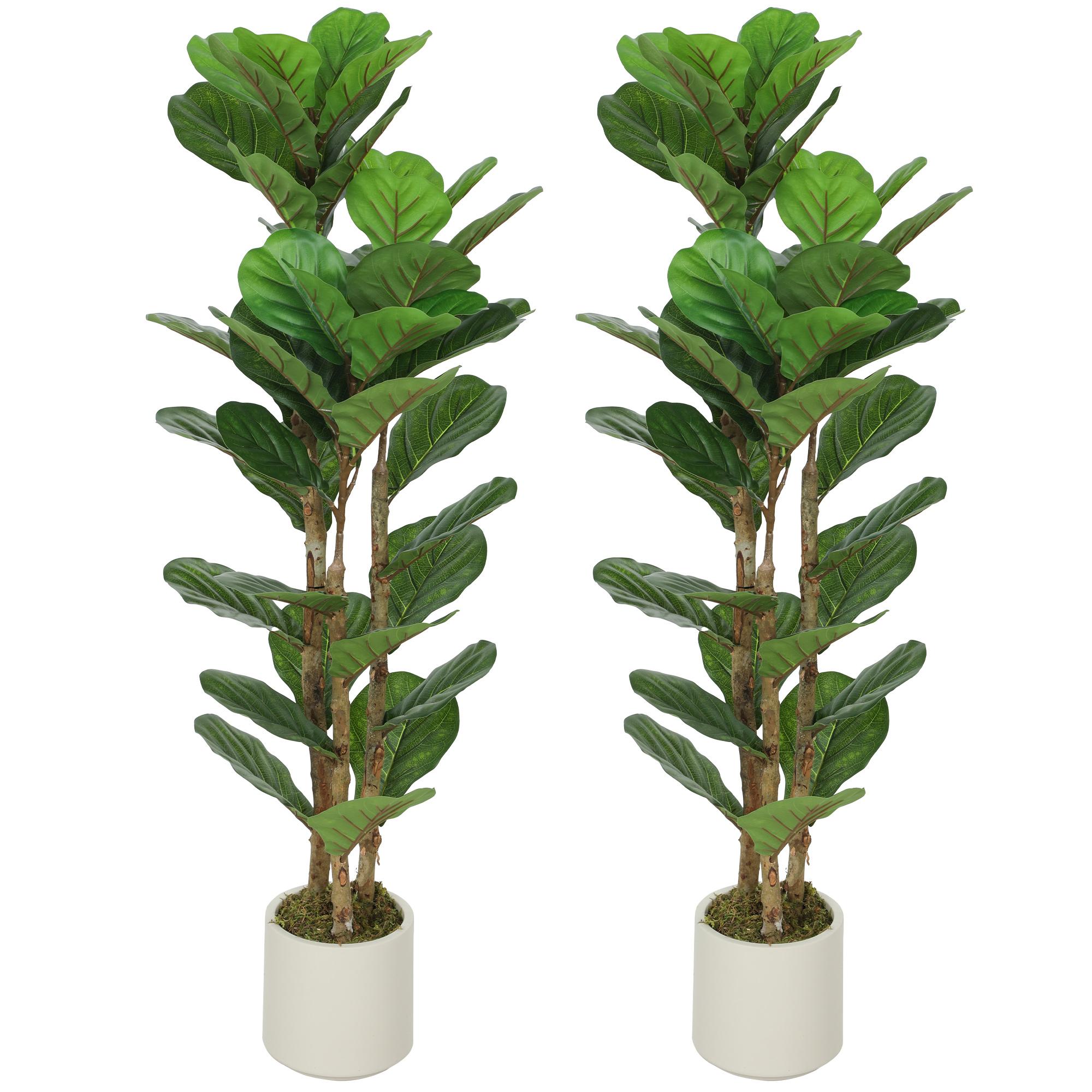 4ft Green Fiddle Leaf Pair with Solid Wood Trunks