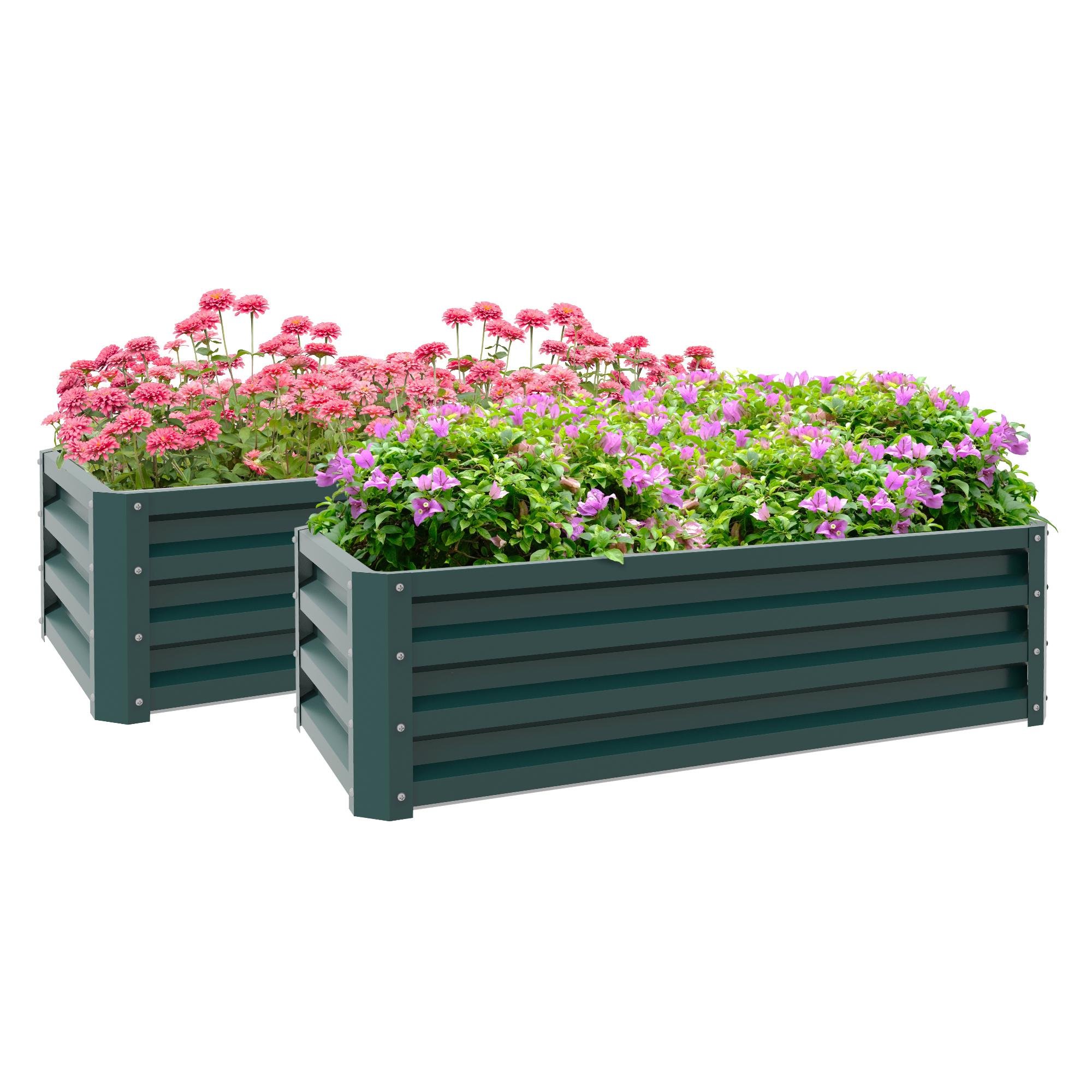 Green Galvanized Raised Bed Set, 2 Planters, 43.3 in
