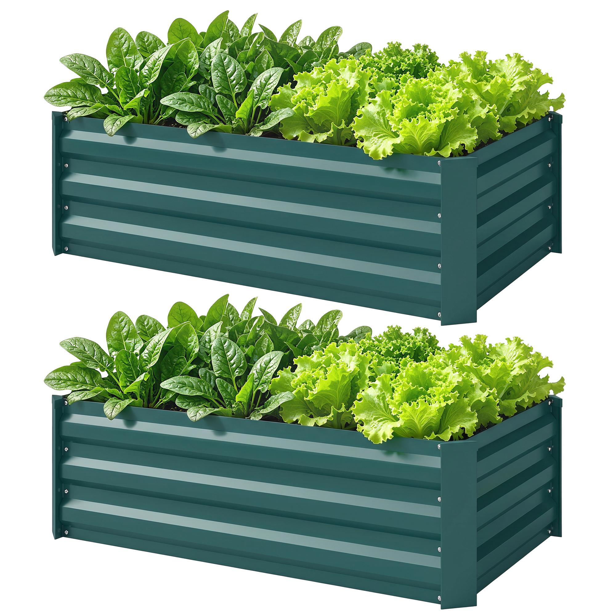 Green Galvanized Raised Beds, Set of 2, 39.4 x 23.6 in