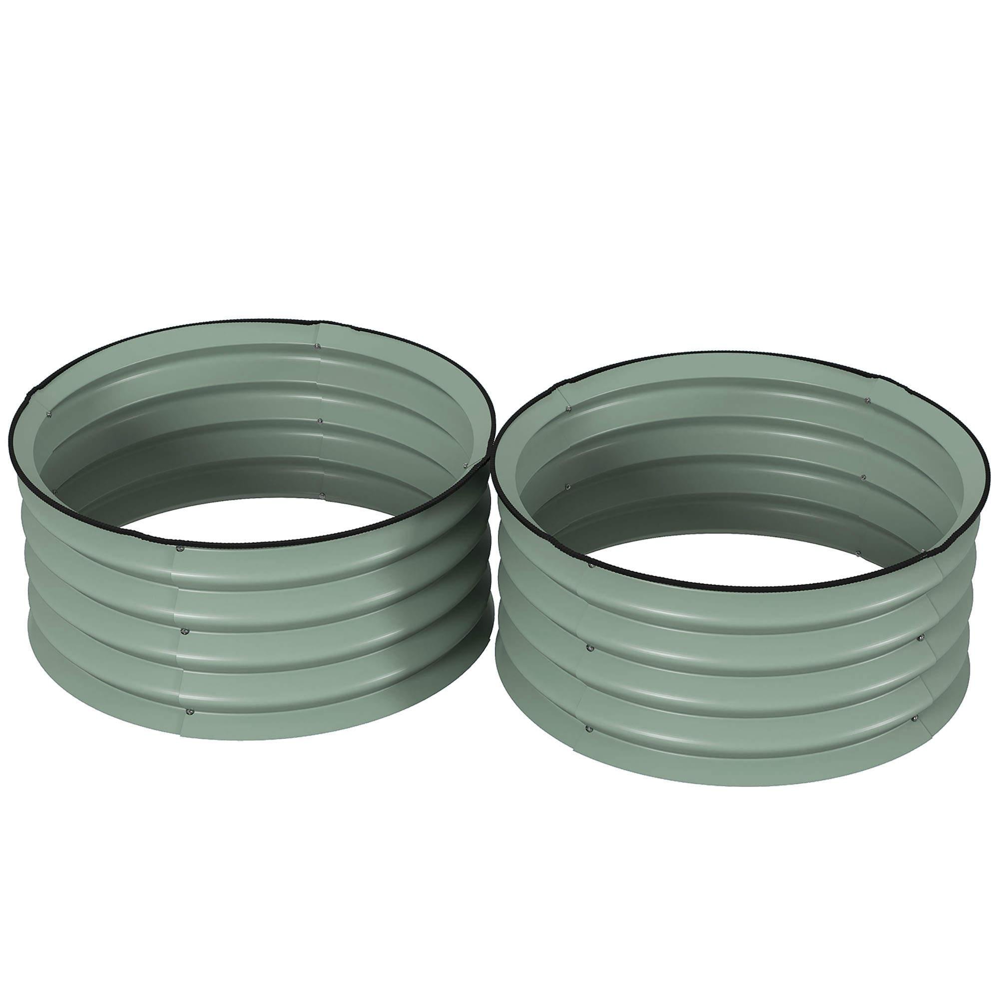 Green Round Waved Planter Set, Galvanised Steel, 2-Piece