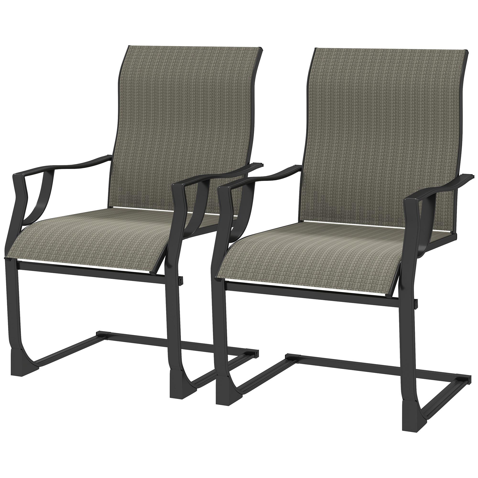 Grey C Spring Patio Chairs with Breathable Mesh, Set of 2