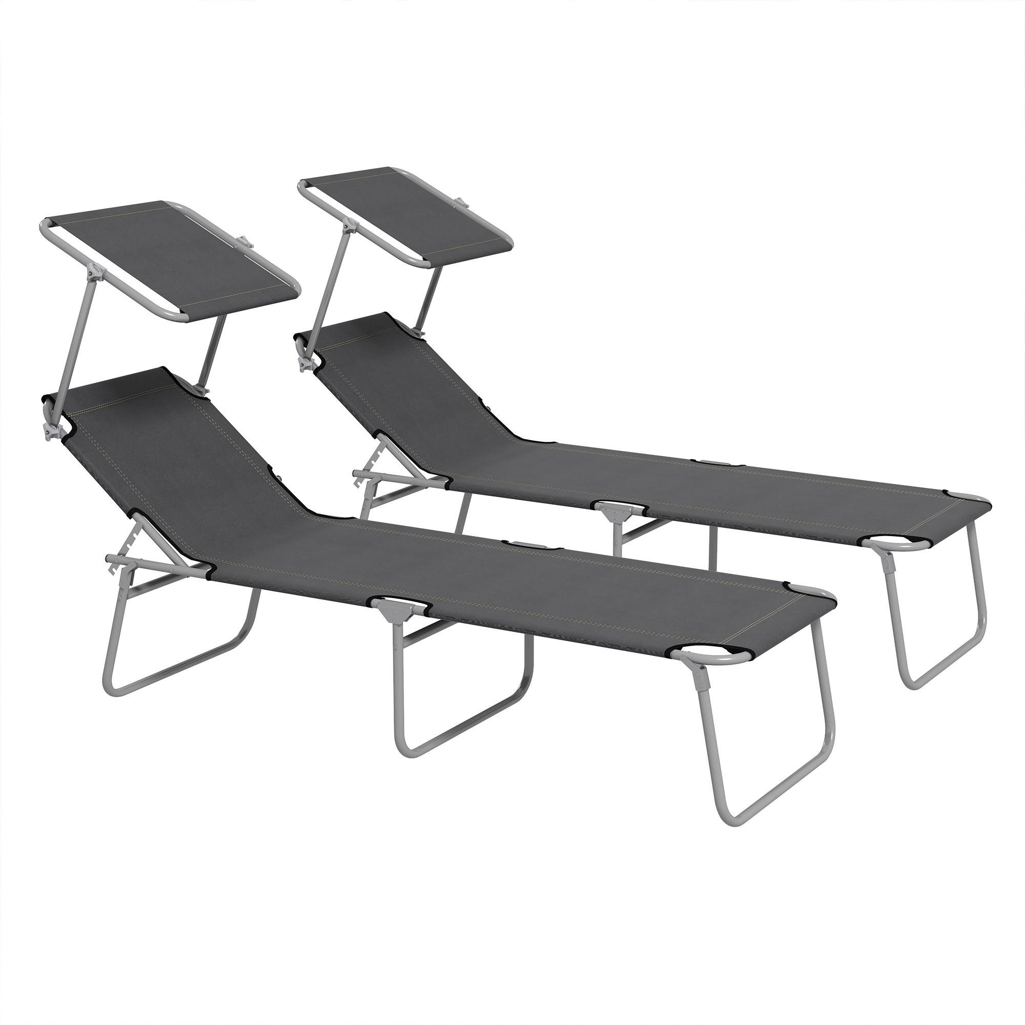 Grey Oxford Canopy Lounger, 2-Piece Folding Set