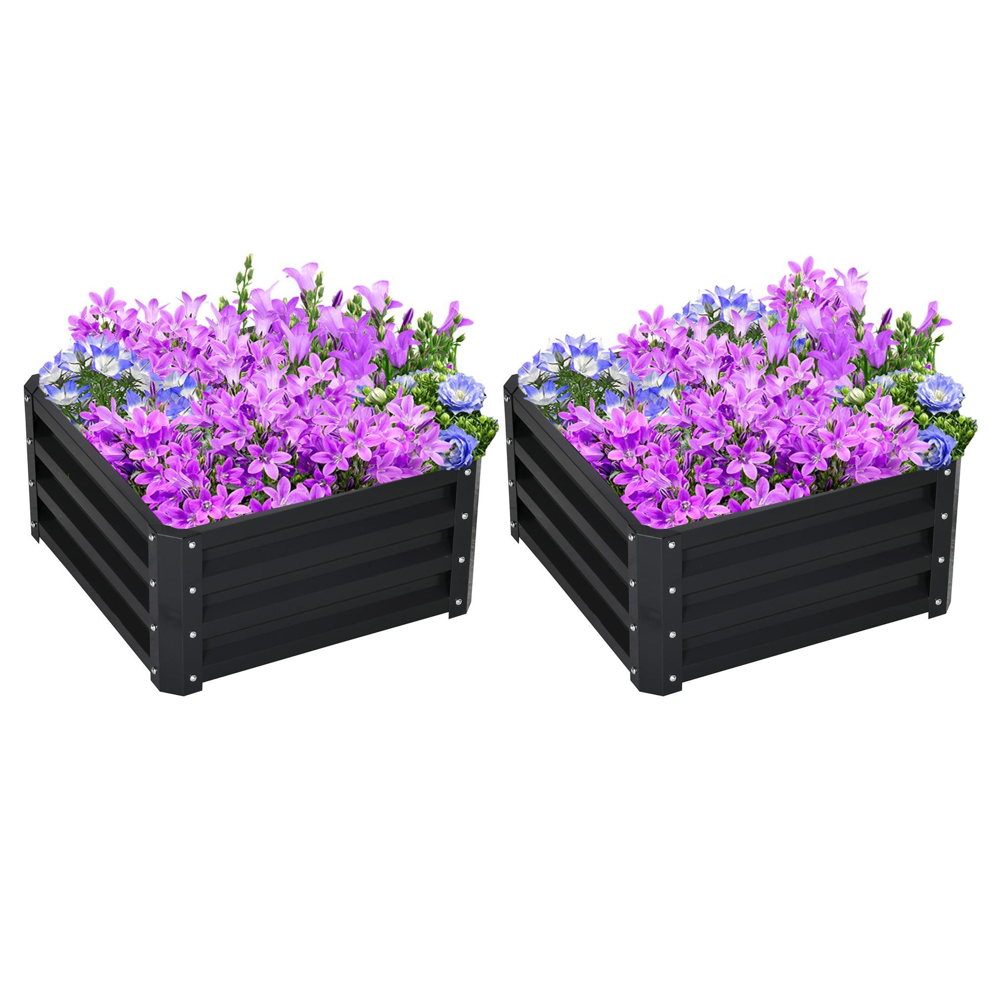 Grey Galvanised Bed Set, Open-Bottom Garden Planter