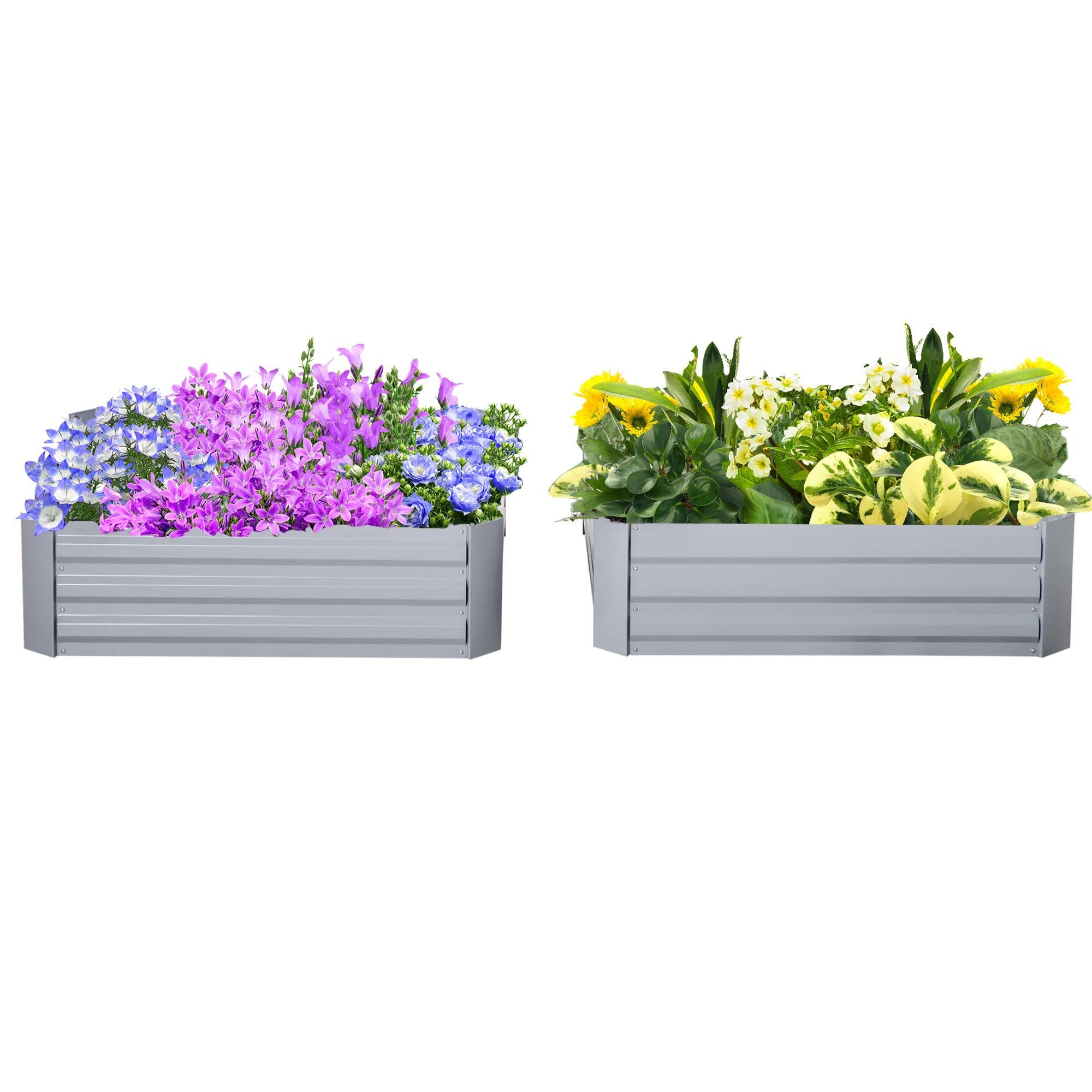 Grey Galvanized Raised Bed Open-Bottom Set of Two