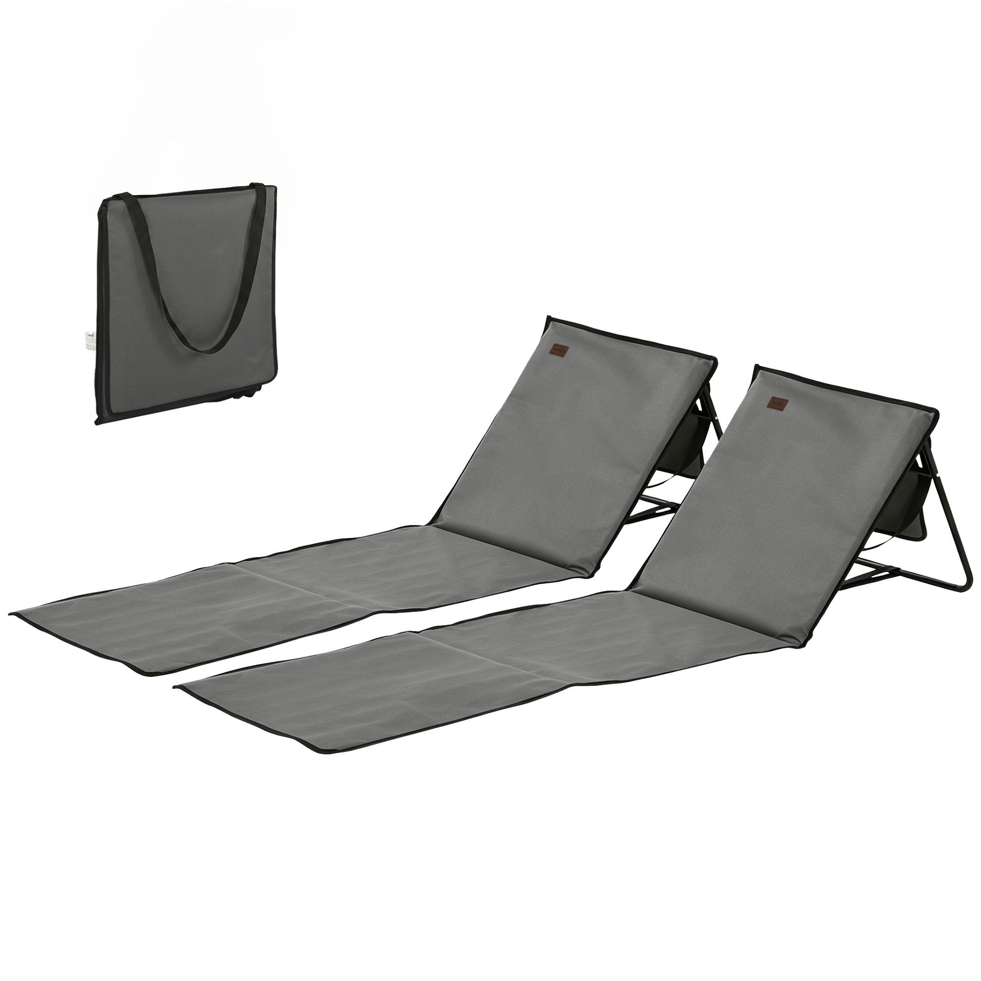 Grey Padded Beach Loungers, Set of 2 with Adjustable Backrests