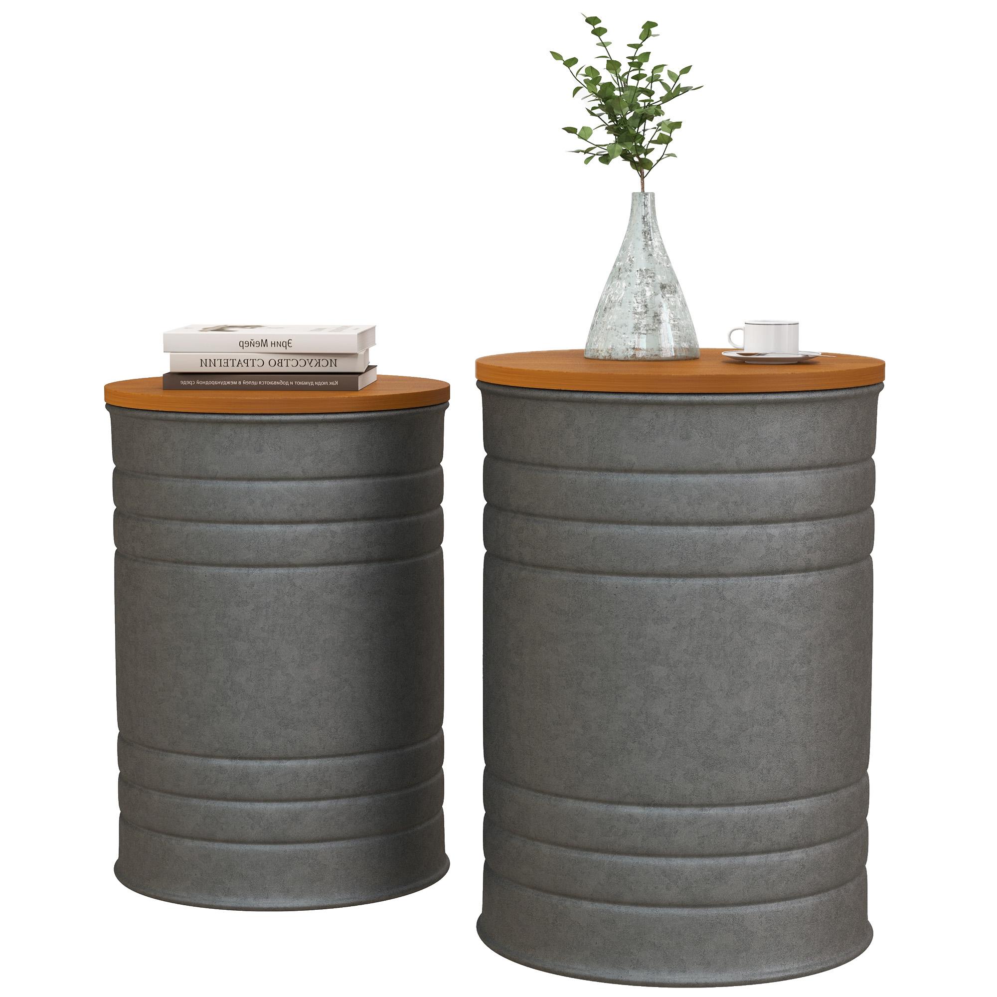 Grey Galvanized Round Tables with Hidden Storage