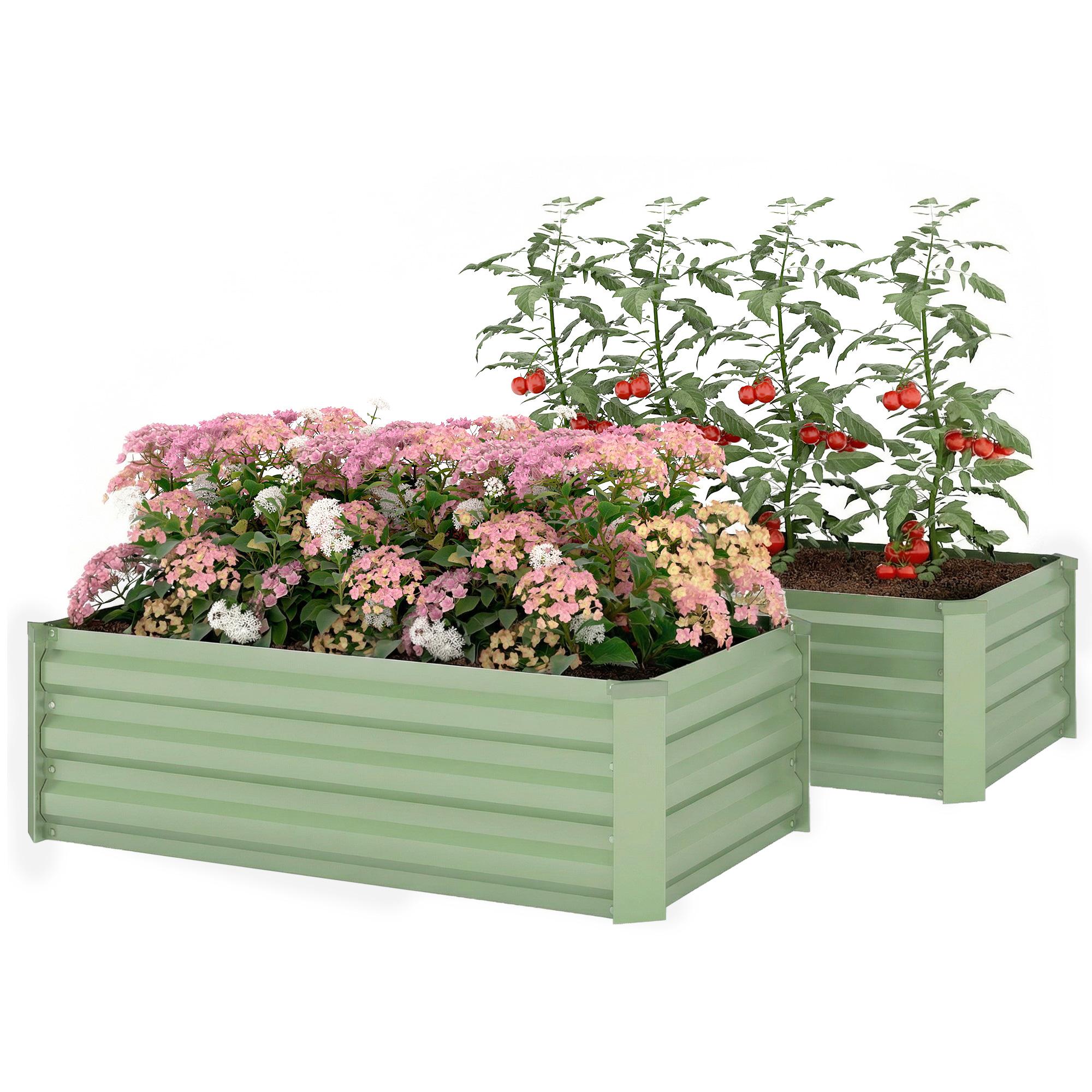 Light Green Galvanized Garden Beds, Set of 2