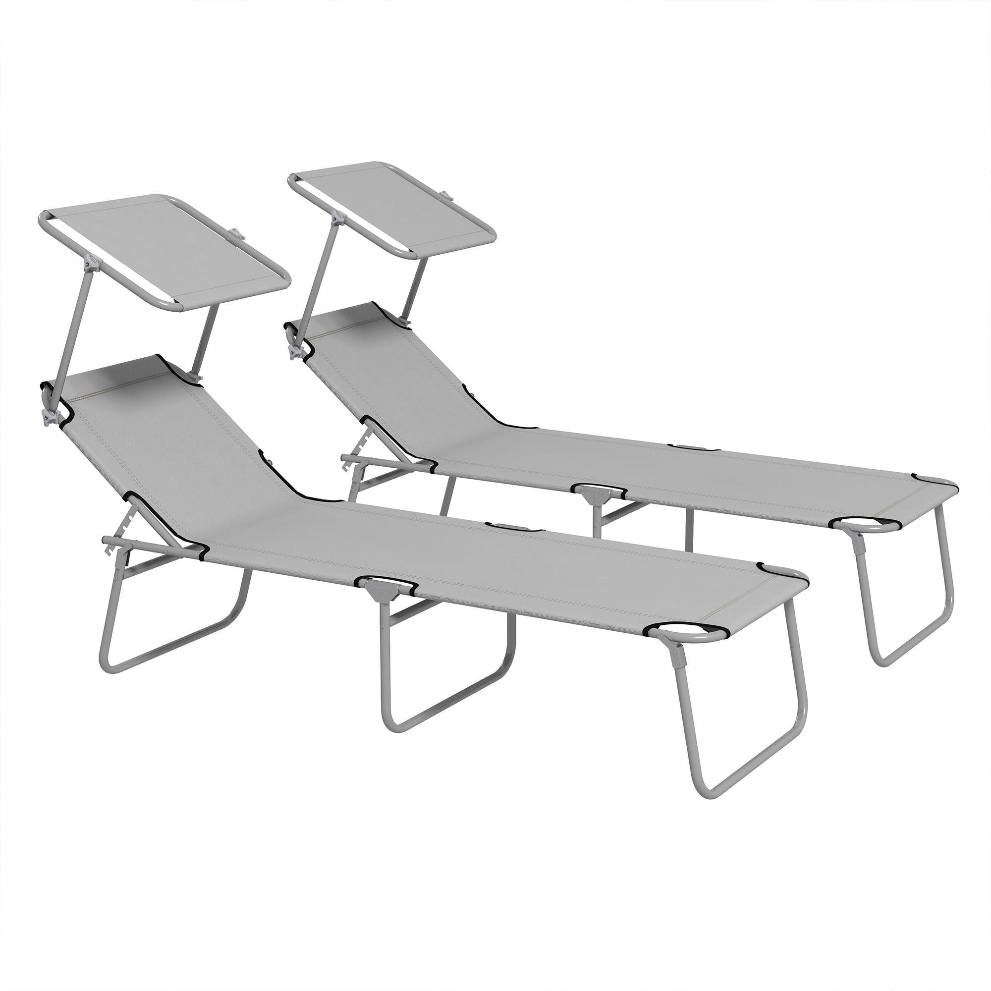 Light Grey Folding Chaise Set with Adjustable Canopies