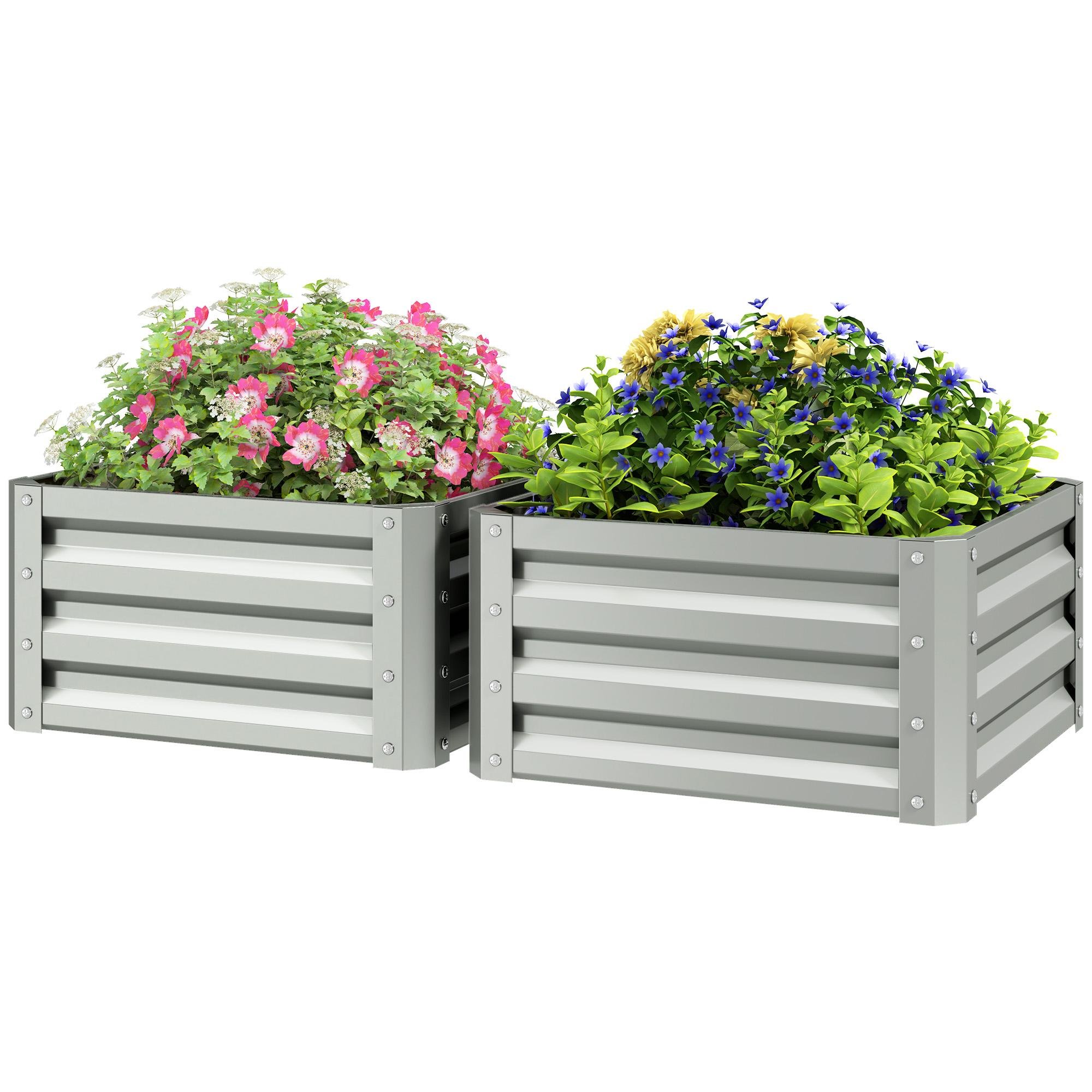 Light Grey 2ft Garden Beds, Galvanised Steel Set of 2