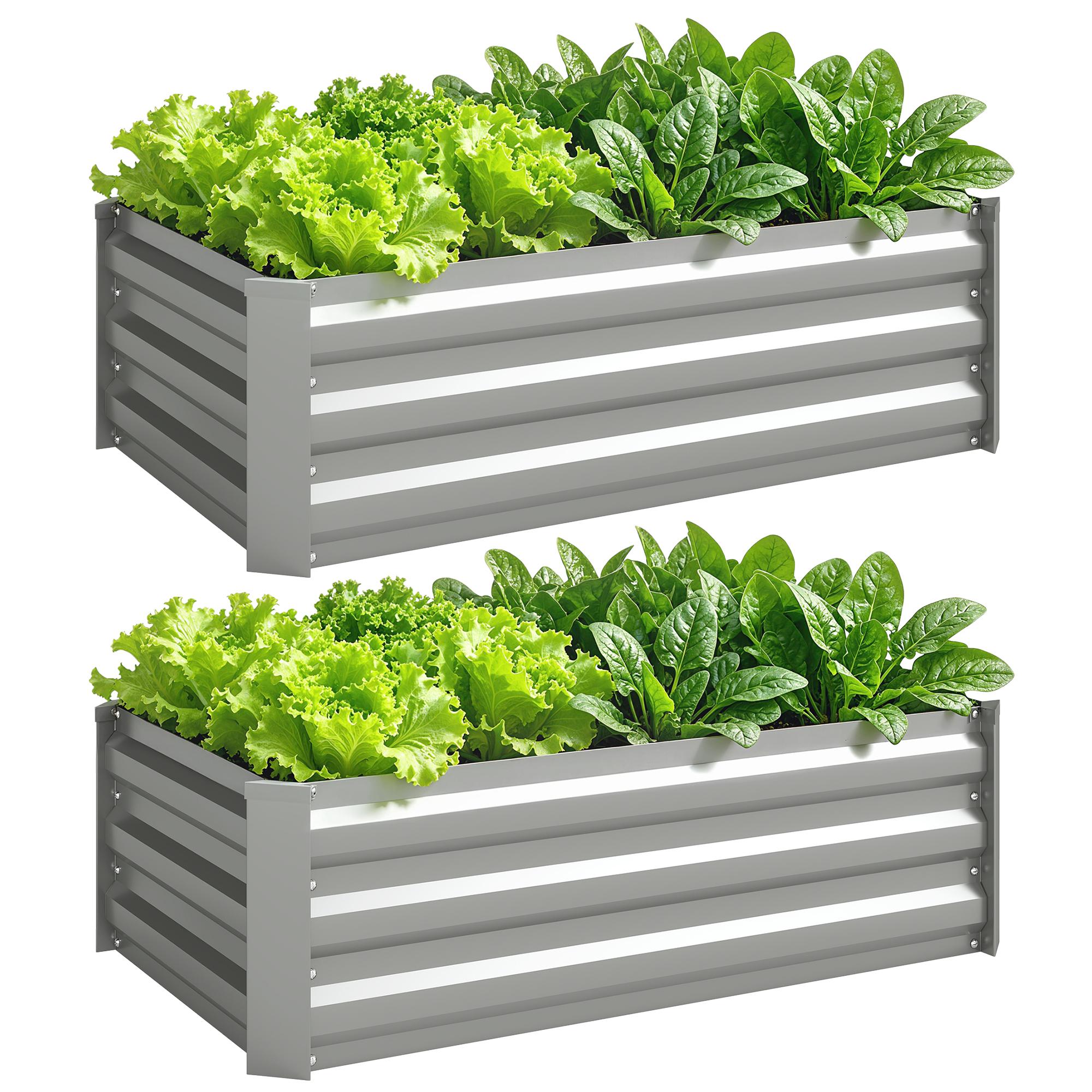 Light Grey Galvanized Planter Beds, Set of 2