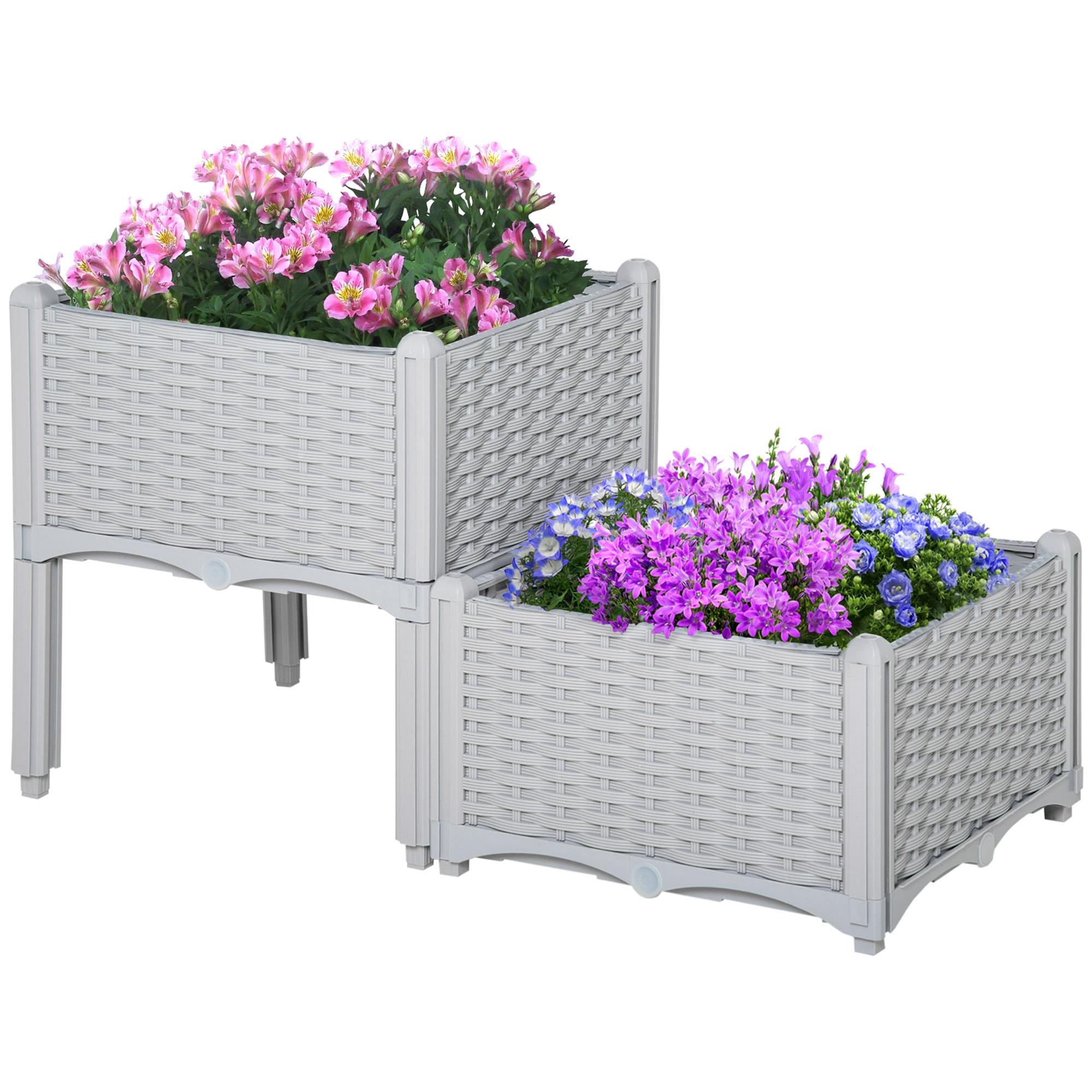 Light Grey PP Planter Pair with Raised Design for Patios