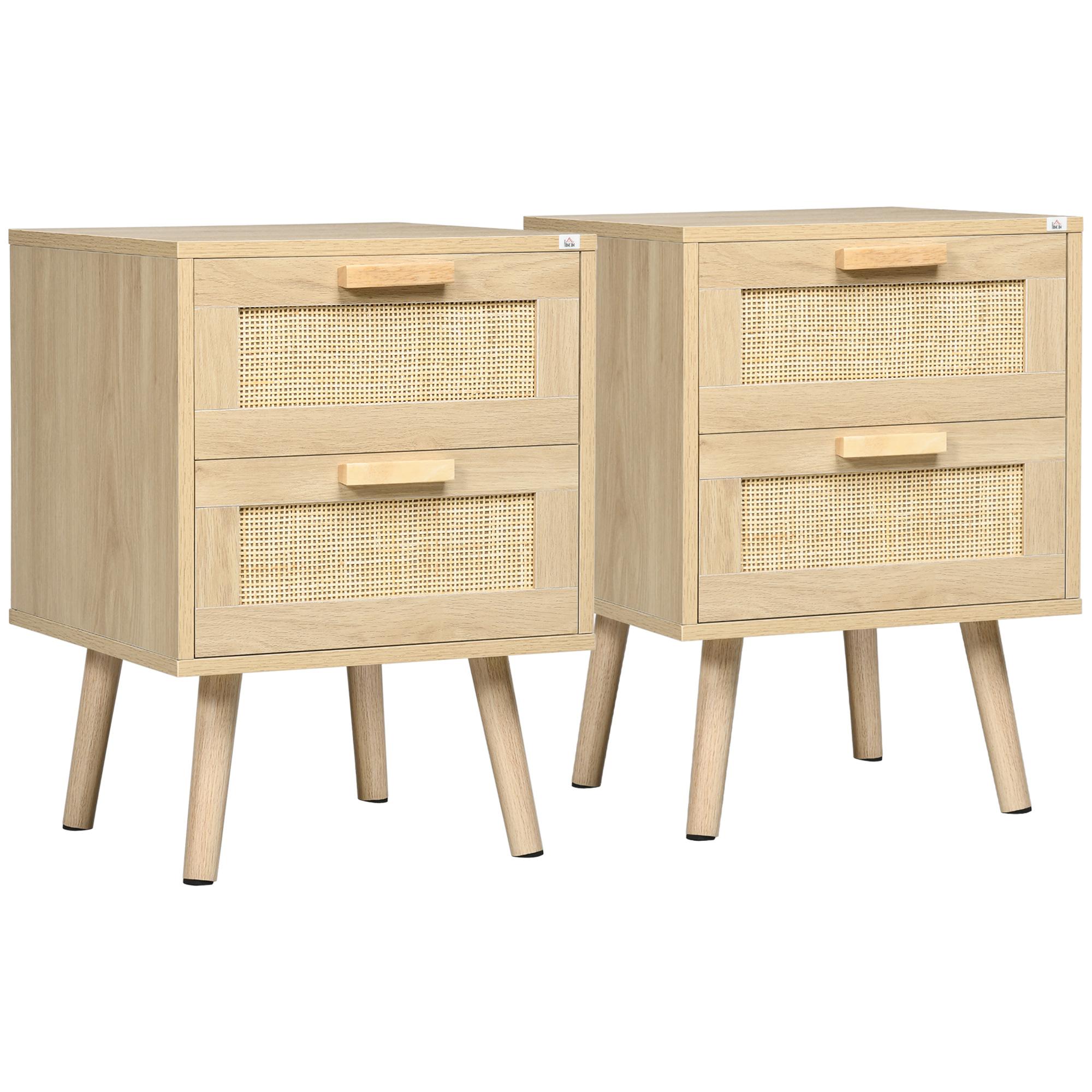 Natural Rattan Nightstand Set with Two Drawers
