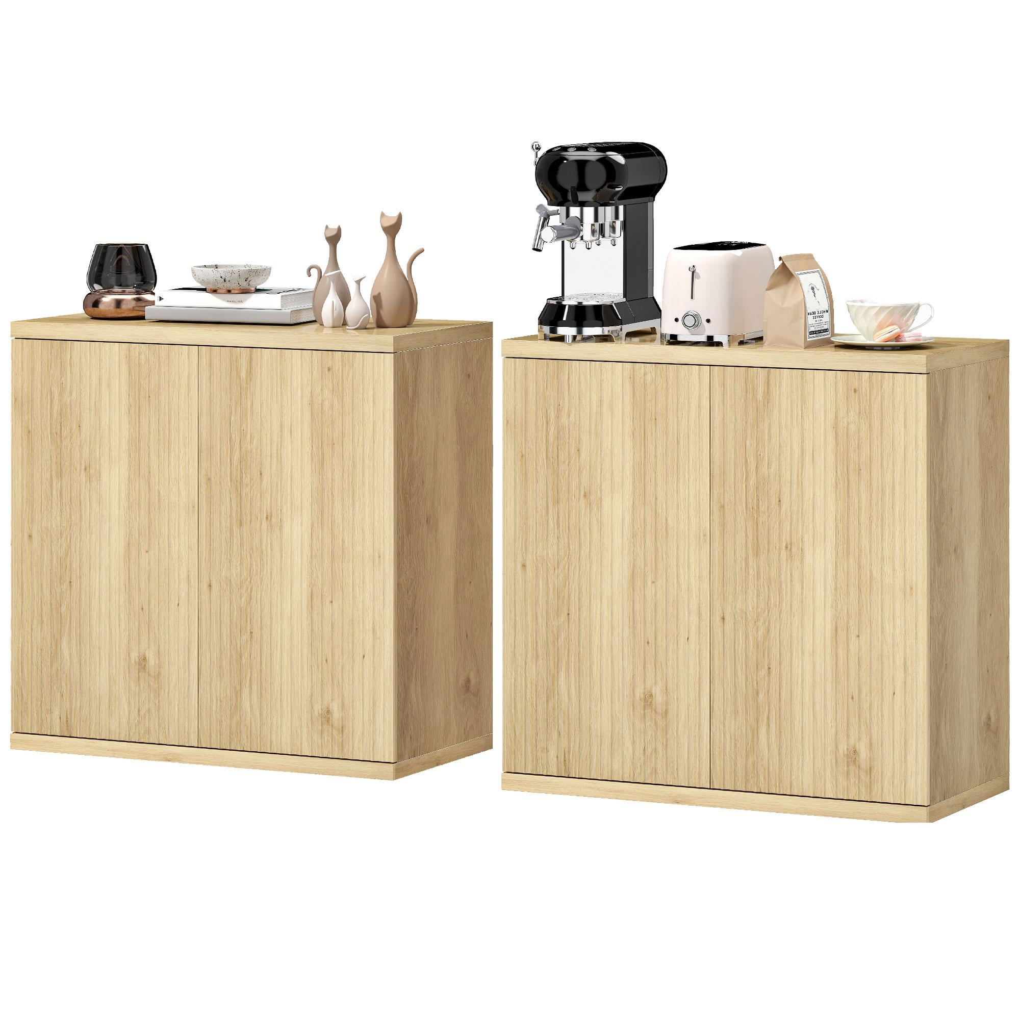 Oak Fluted Sideboard Set with Adjustable Shelves