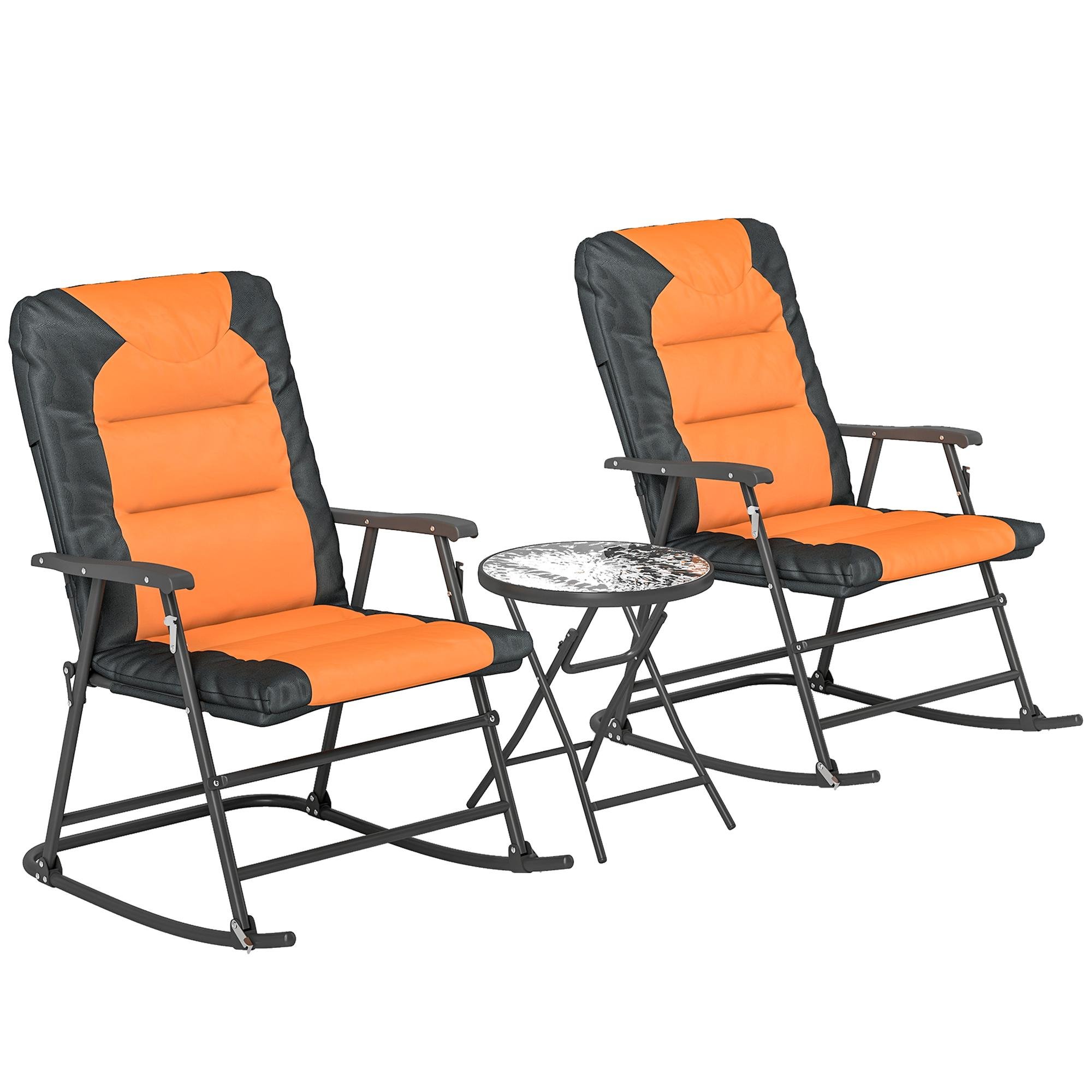 Orange Steel Rocking Set with Folding Patio Chairs