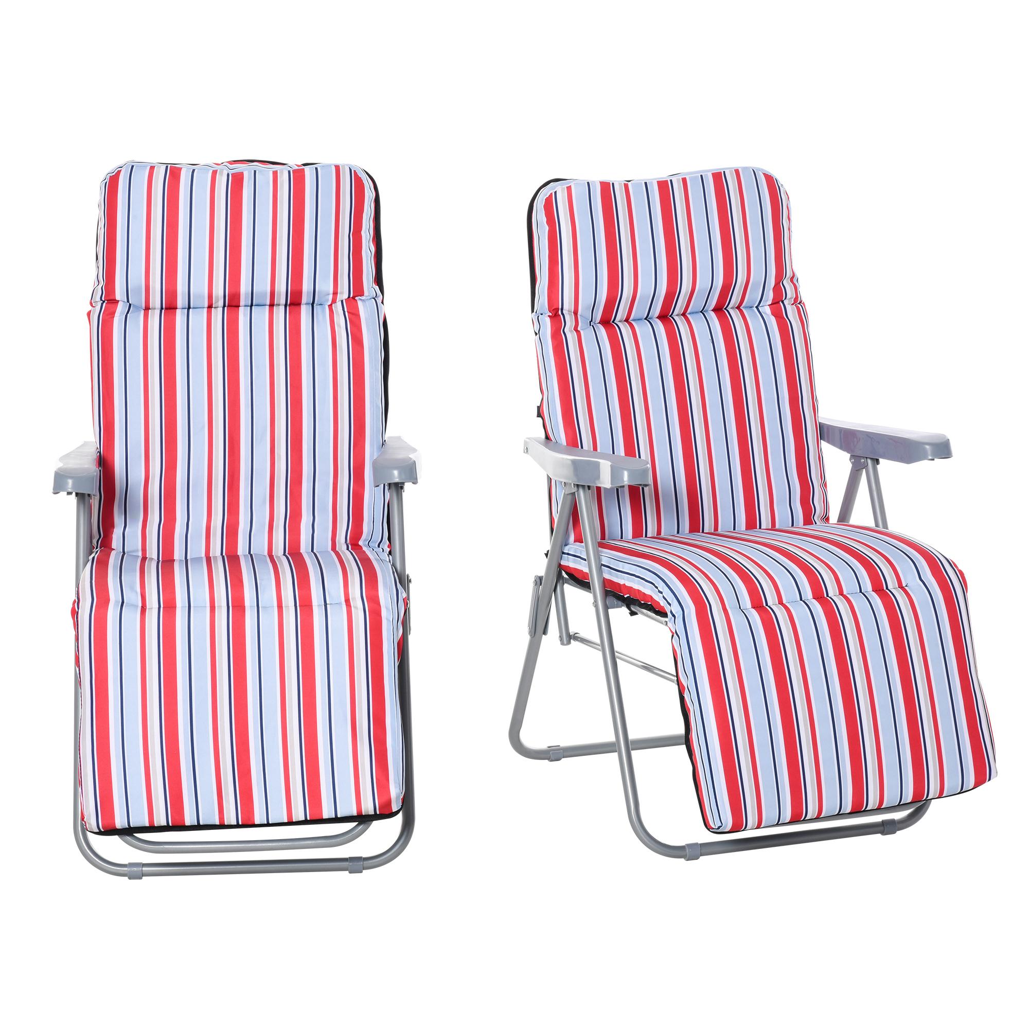 Red Striped Padded Sun Loungers, Set of 2, Foldable