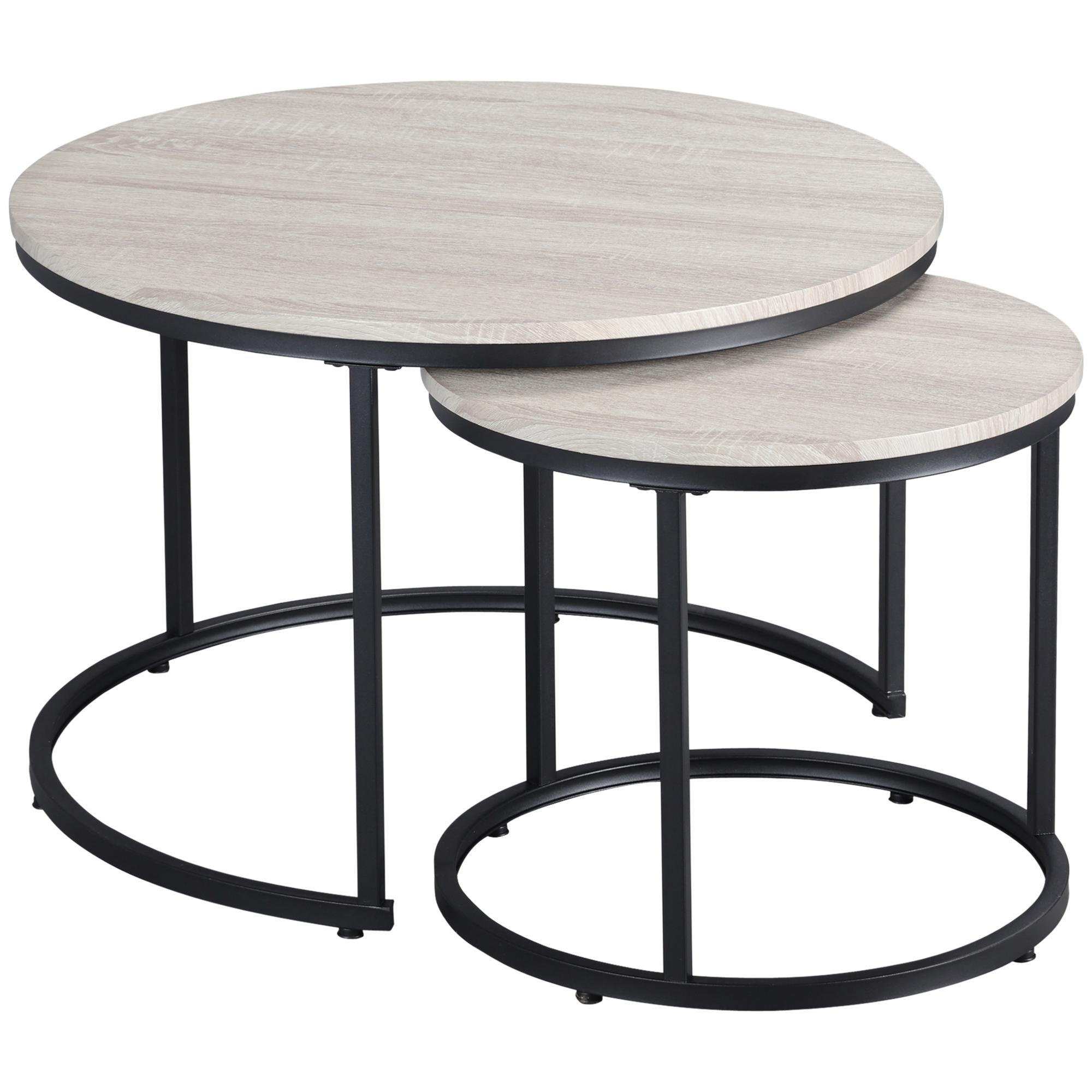 Grey Wood Grain Nesting Tables Set for Living Rooms