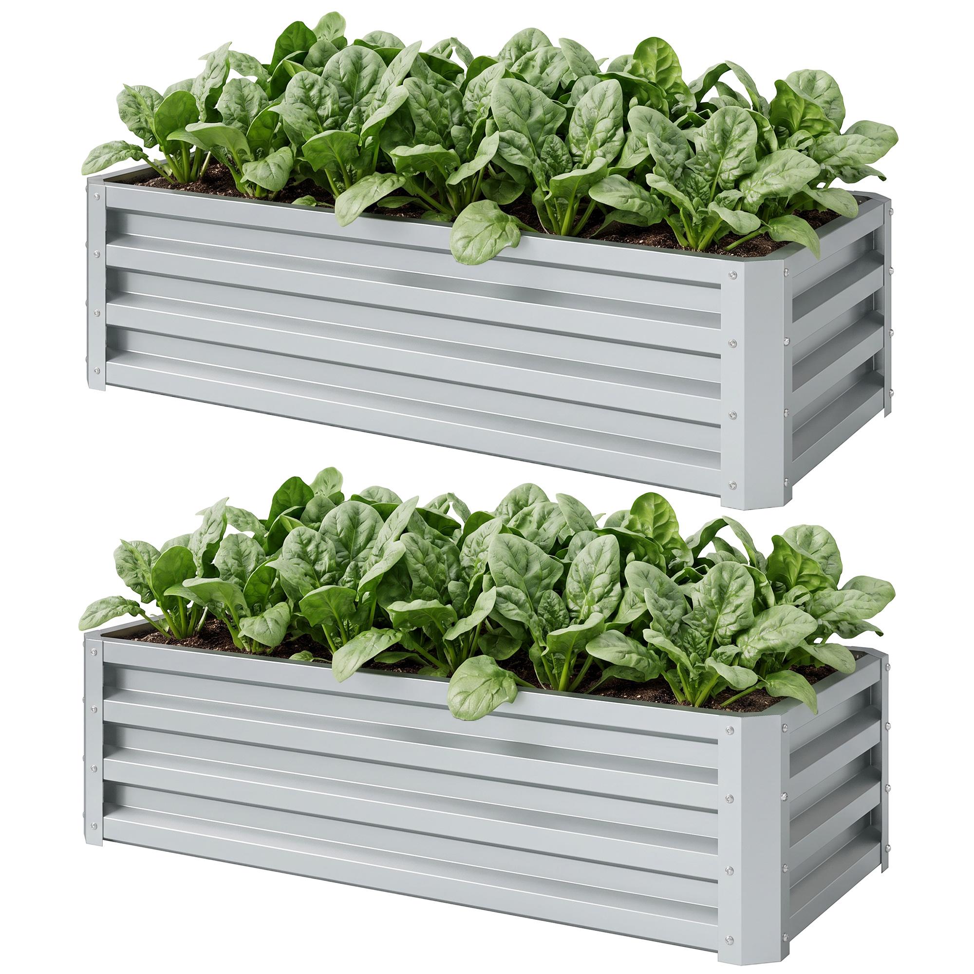 Silver Galvanized Bed Set, Two Raised Garden Planters