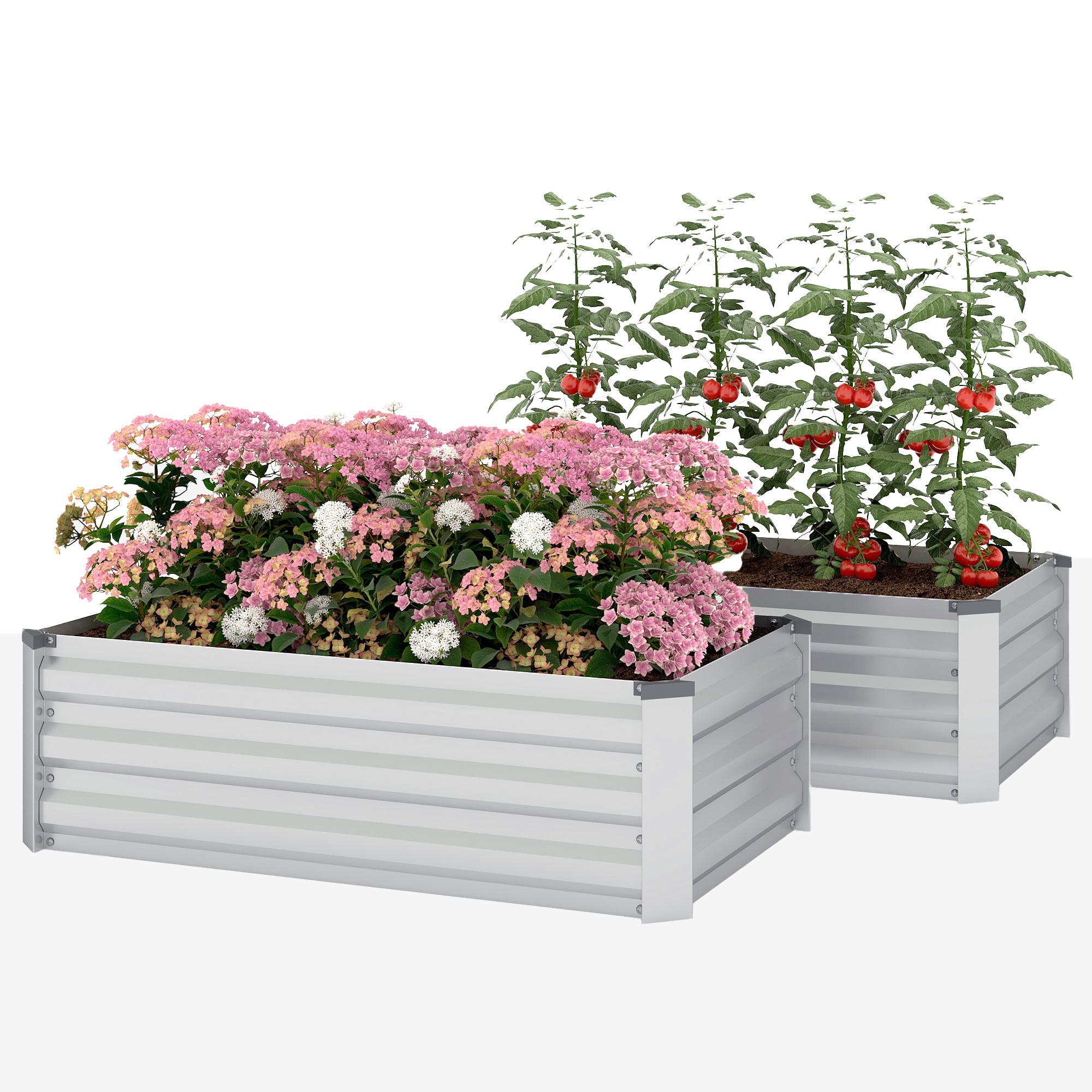 Silver Galvanized Bed Pair, Open-Bottom Garden Set