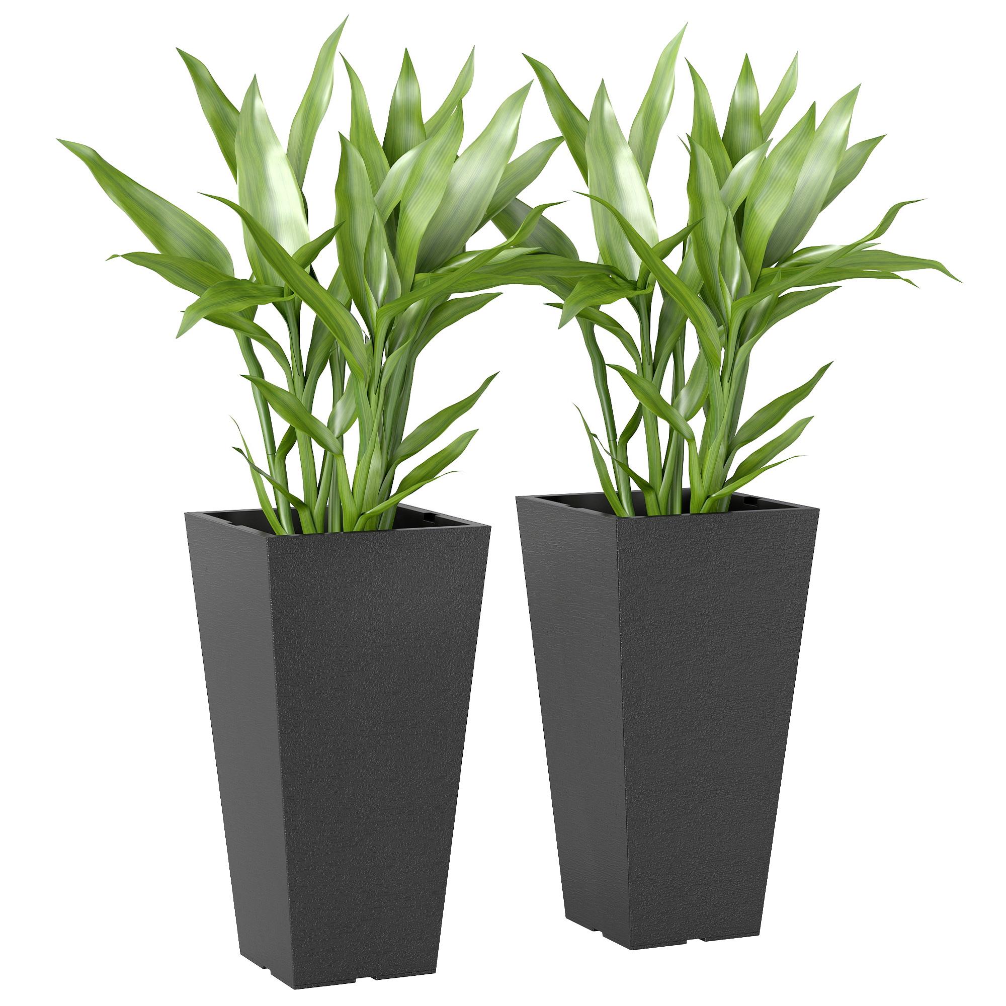 22.8 Inch Black Plastic Planters, Set of 2 for Indoor Outdoor Use