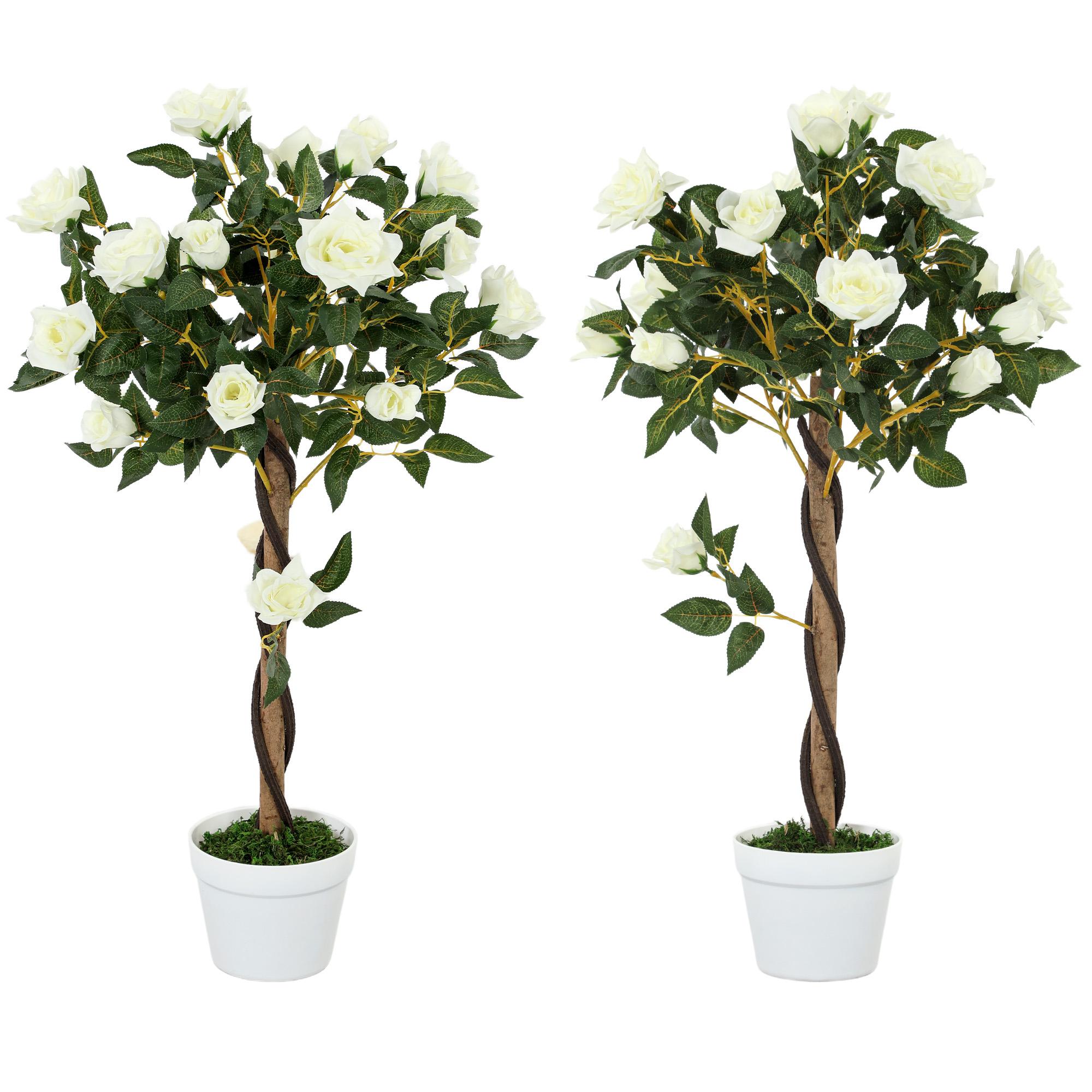 35.4 Inch White Rose Tree Set for Indoor Decor