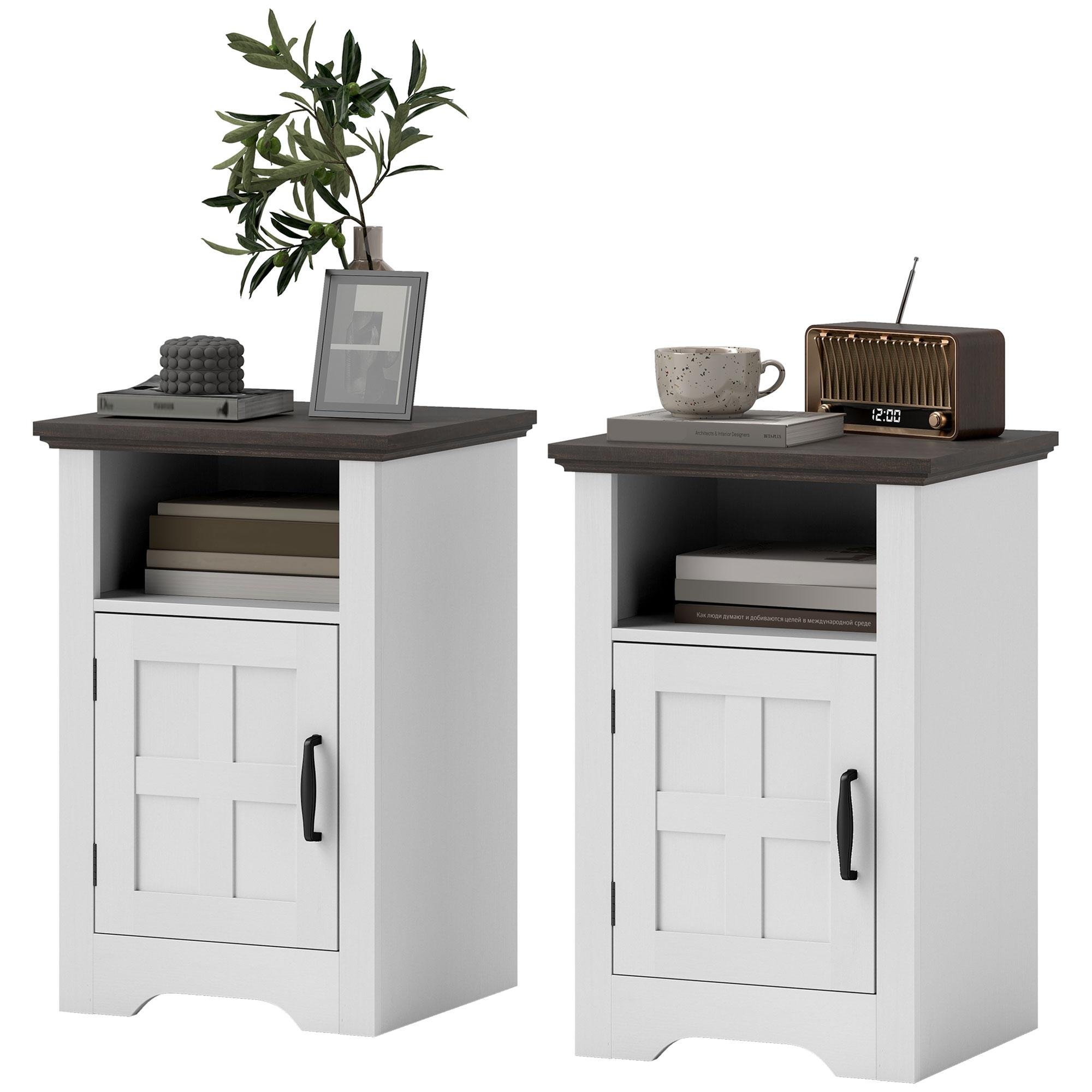 White Barn Door Side Tables with Open and Closed Storage