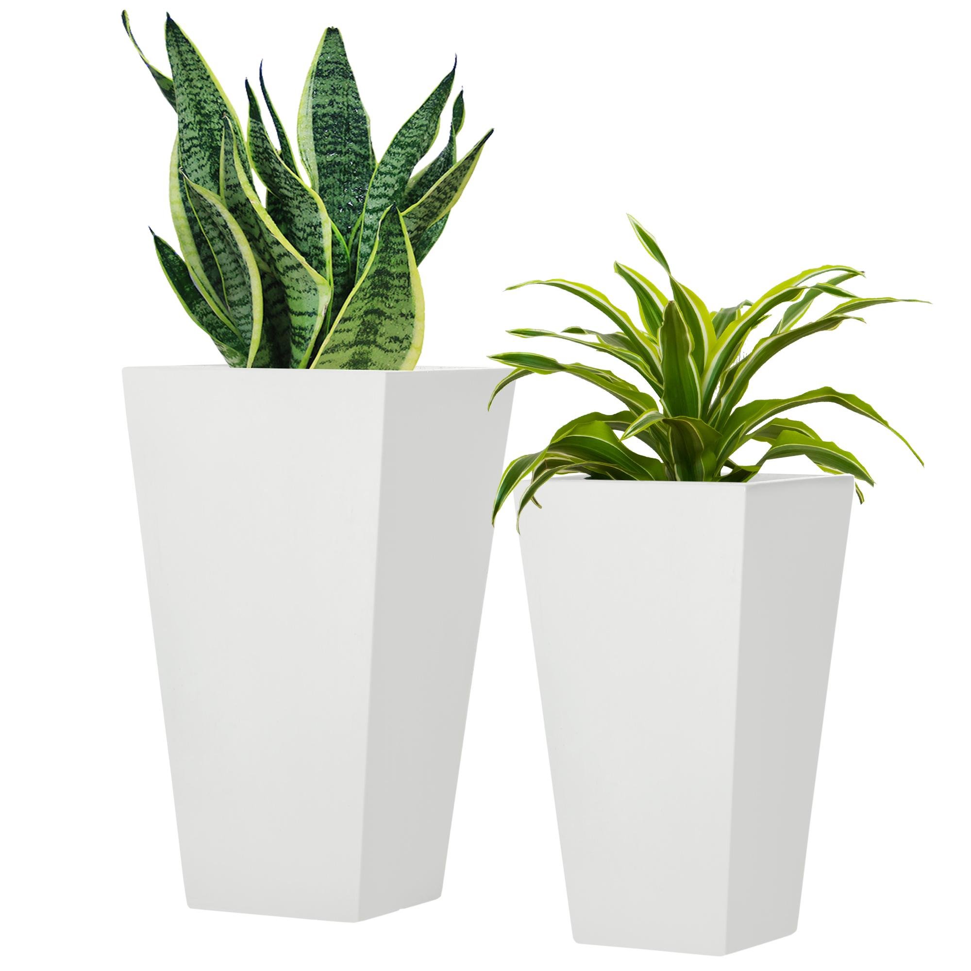 White Magnesium Oxide Planters with Drainage Holes, Set of 2