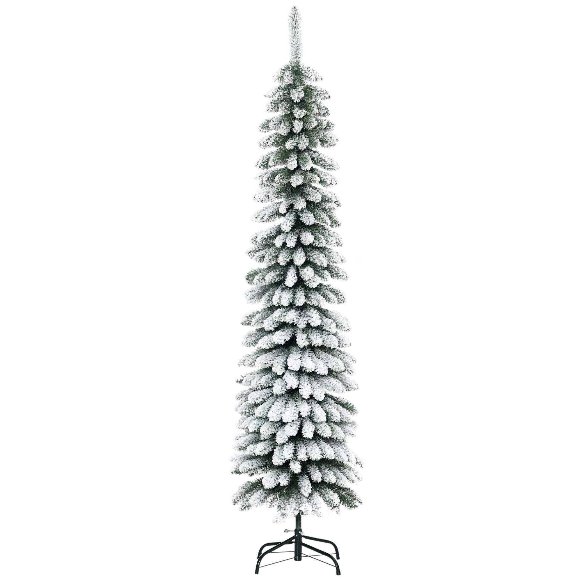 6ft Snow Flocked Slim Tree with Metal Base