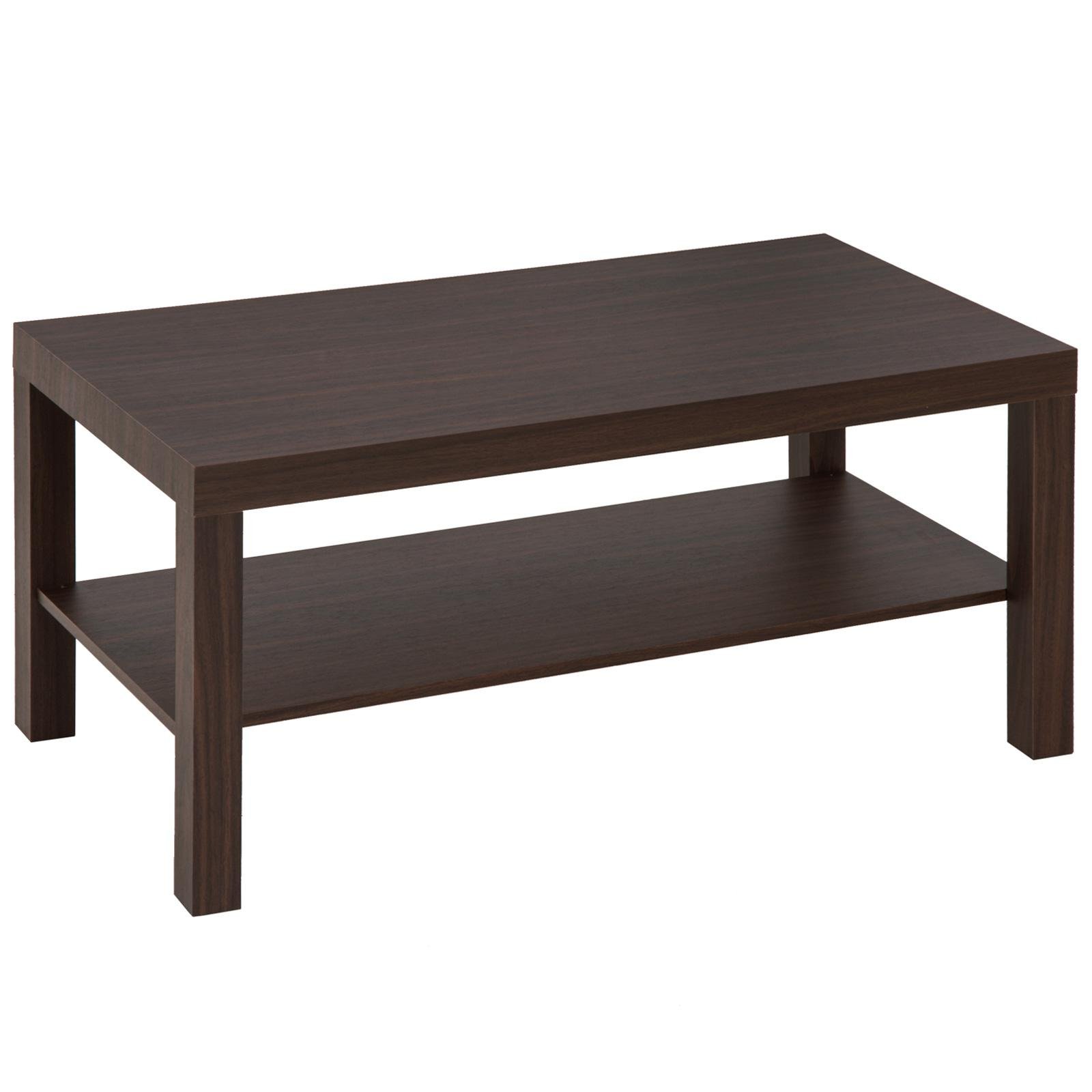 Walnut 2 Tier Coffee Table with Open Shelf, 35.5-Inch