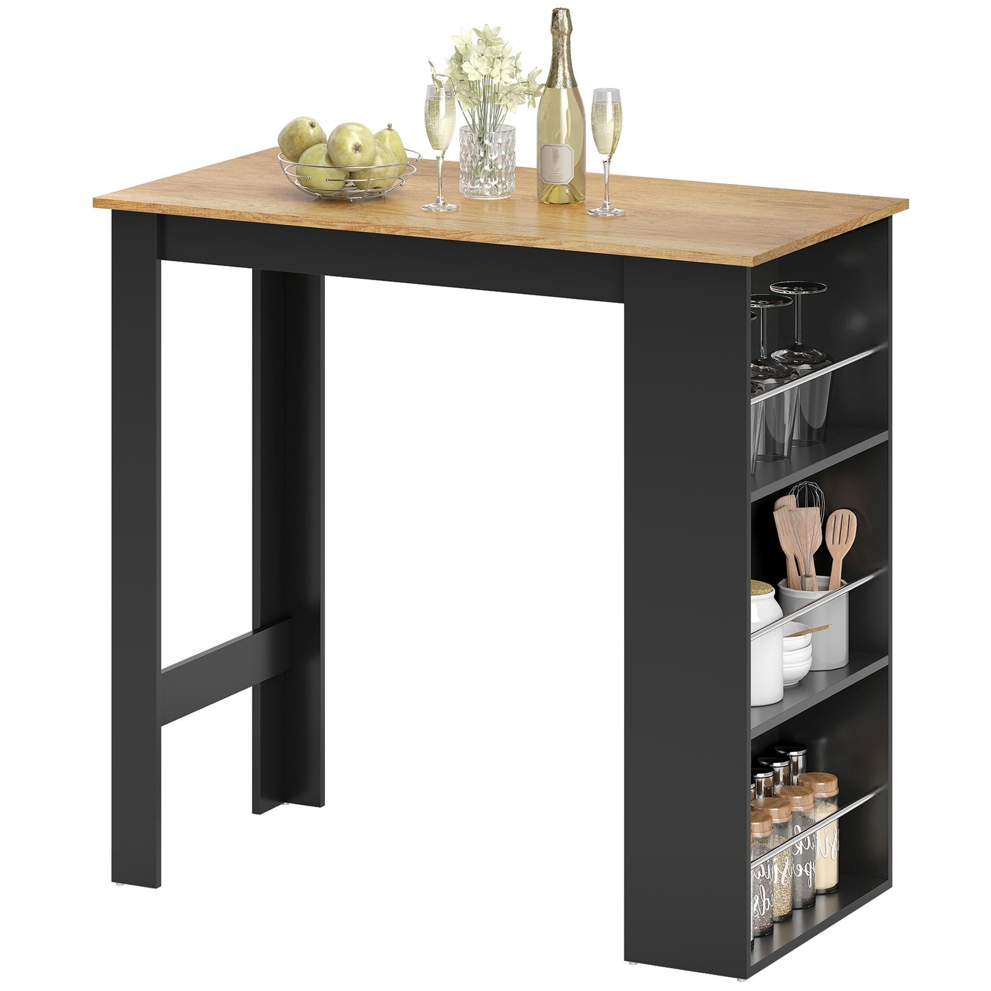 Walnut 3-Tier Bar Table with Storage Shelves