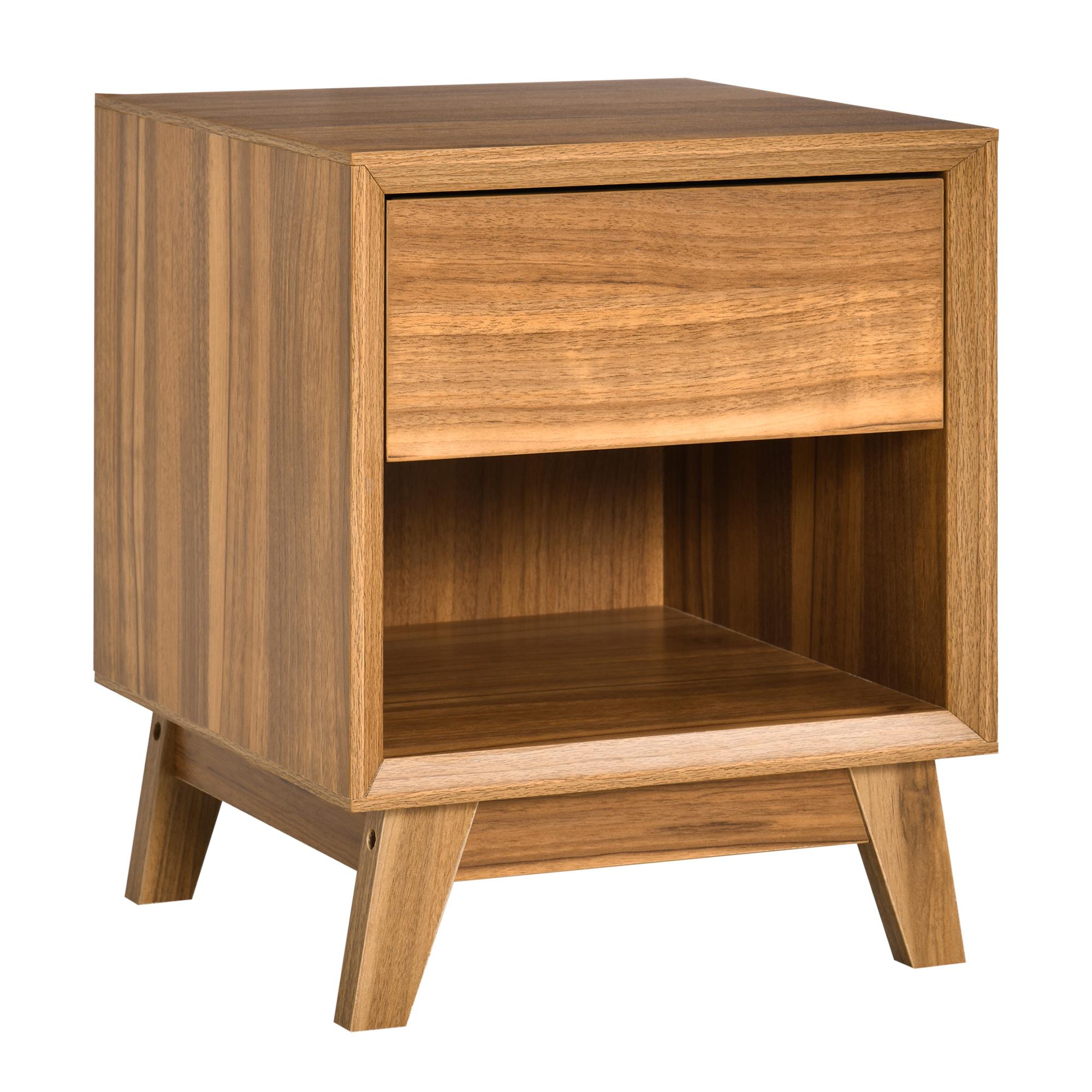 Walnut Bedside Table with Drawer and Open Shelf