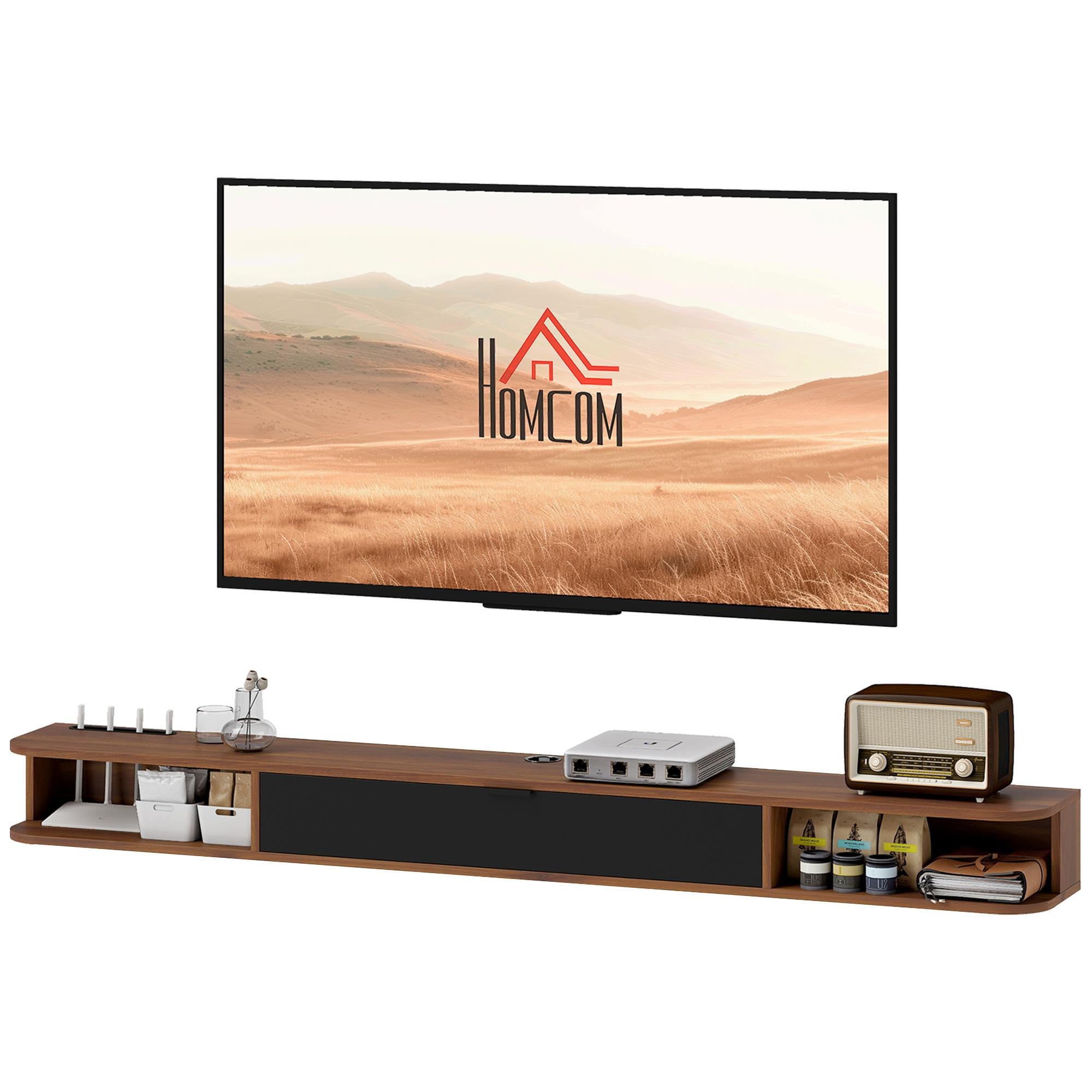 Walnut Floating TV Stand with Cable Management