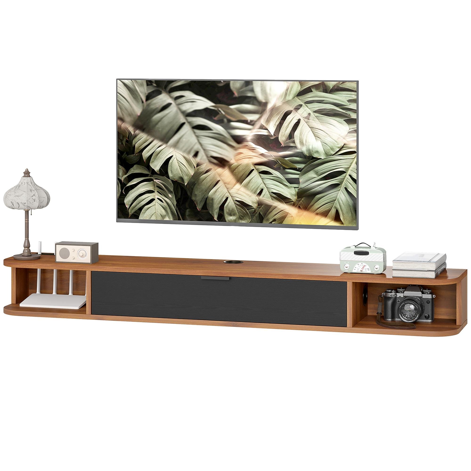 55 inch walnut tv stand, floating wall-mounted console