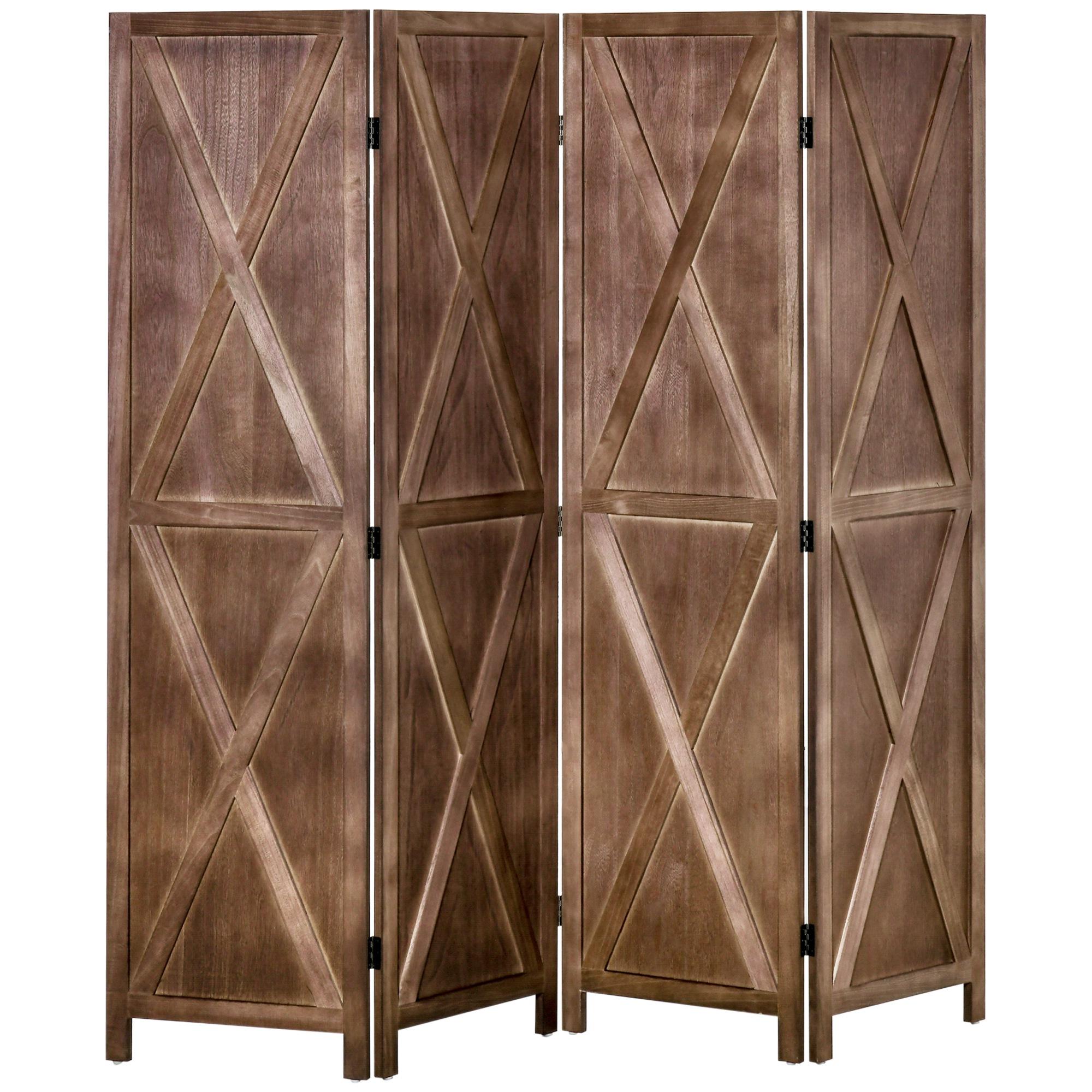 Walnut farmhouse four panel divider with folding design