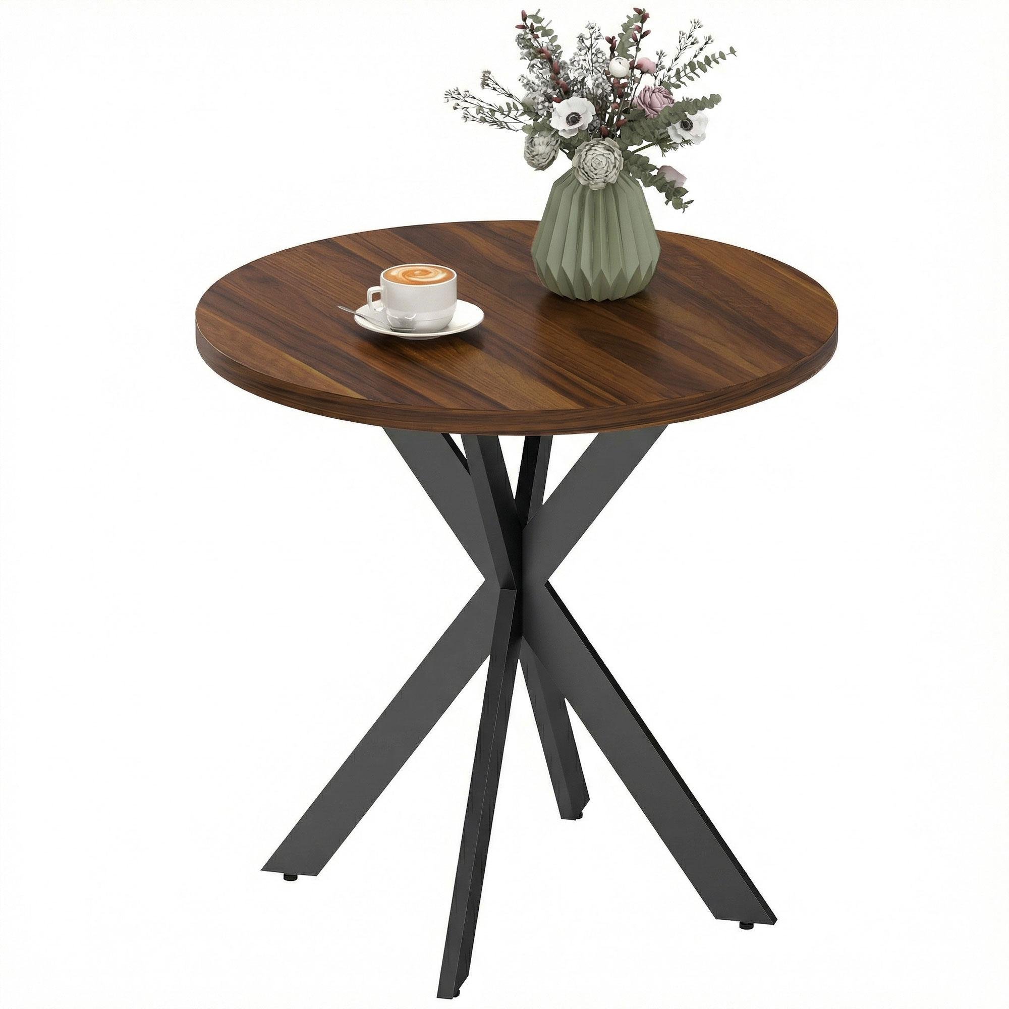 Walnut 29 Inch Round Table with Contemporary Steel Legs