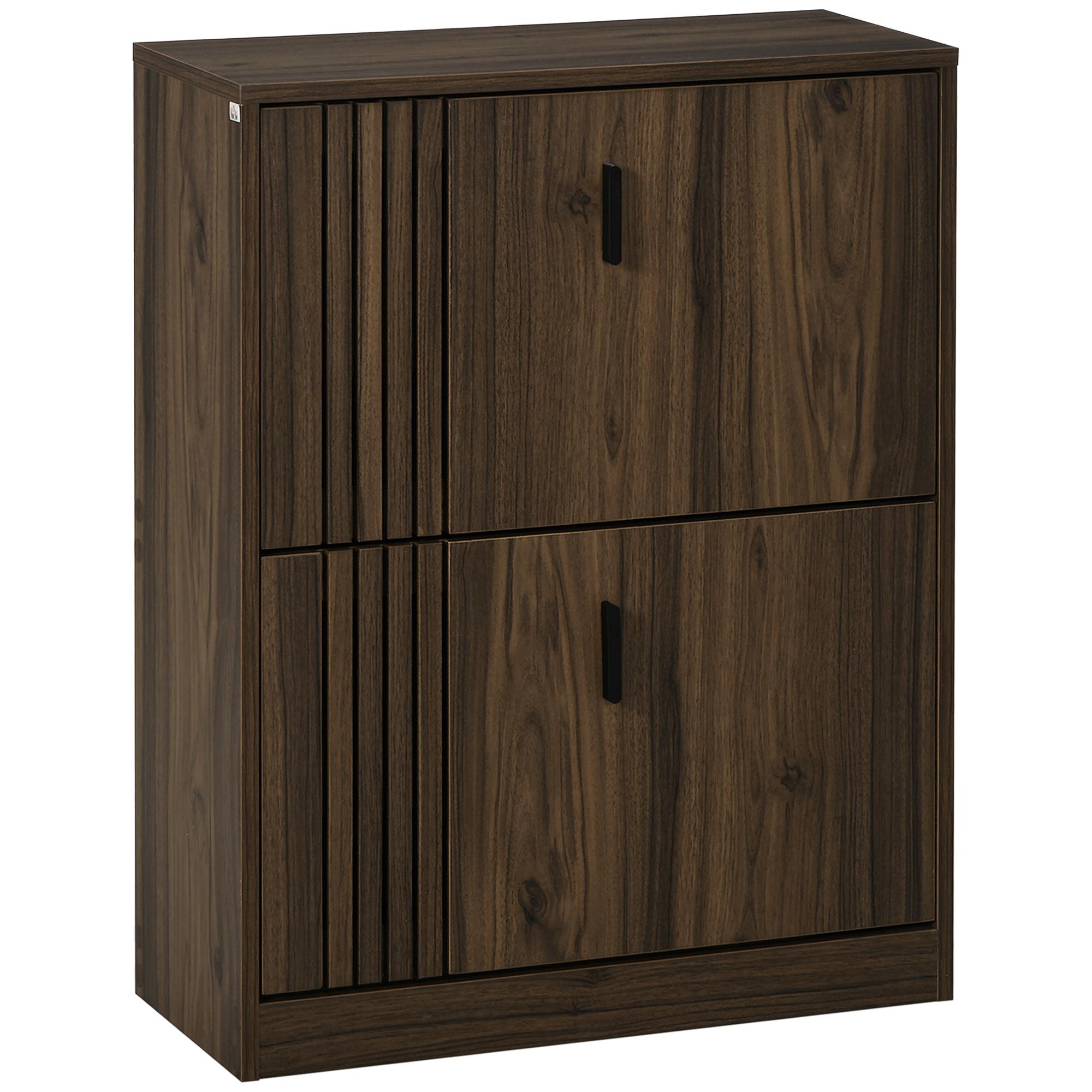 Walnut 12 Pair Shoe Cabinet with Flip Drawers