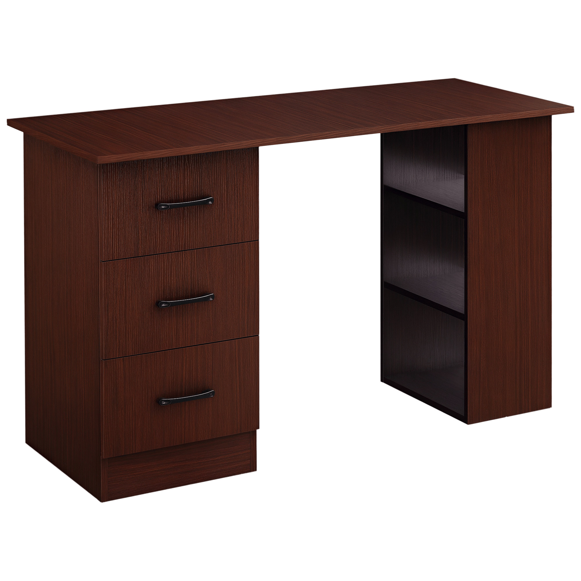 Walnut 47 Inch Writing Desk with 3 Drawers and Shelves