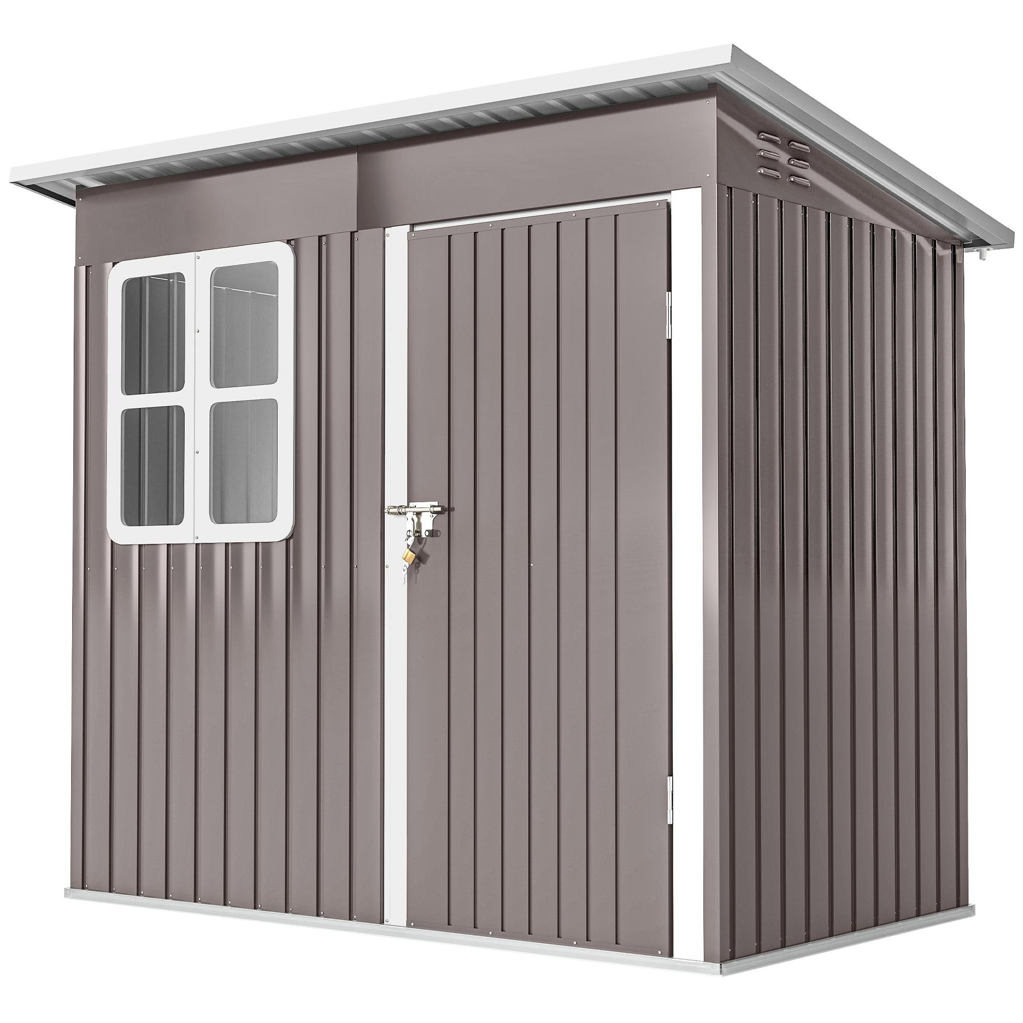 Warm Grey Window Shed with Lockable Wide Door, 87 x 52.4 in