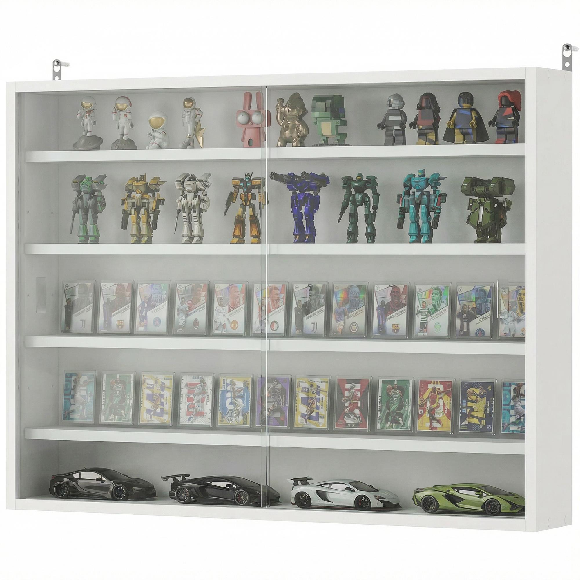 White 5 Tier Display Cabinet with Adjustable Glass Shelves