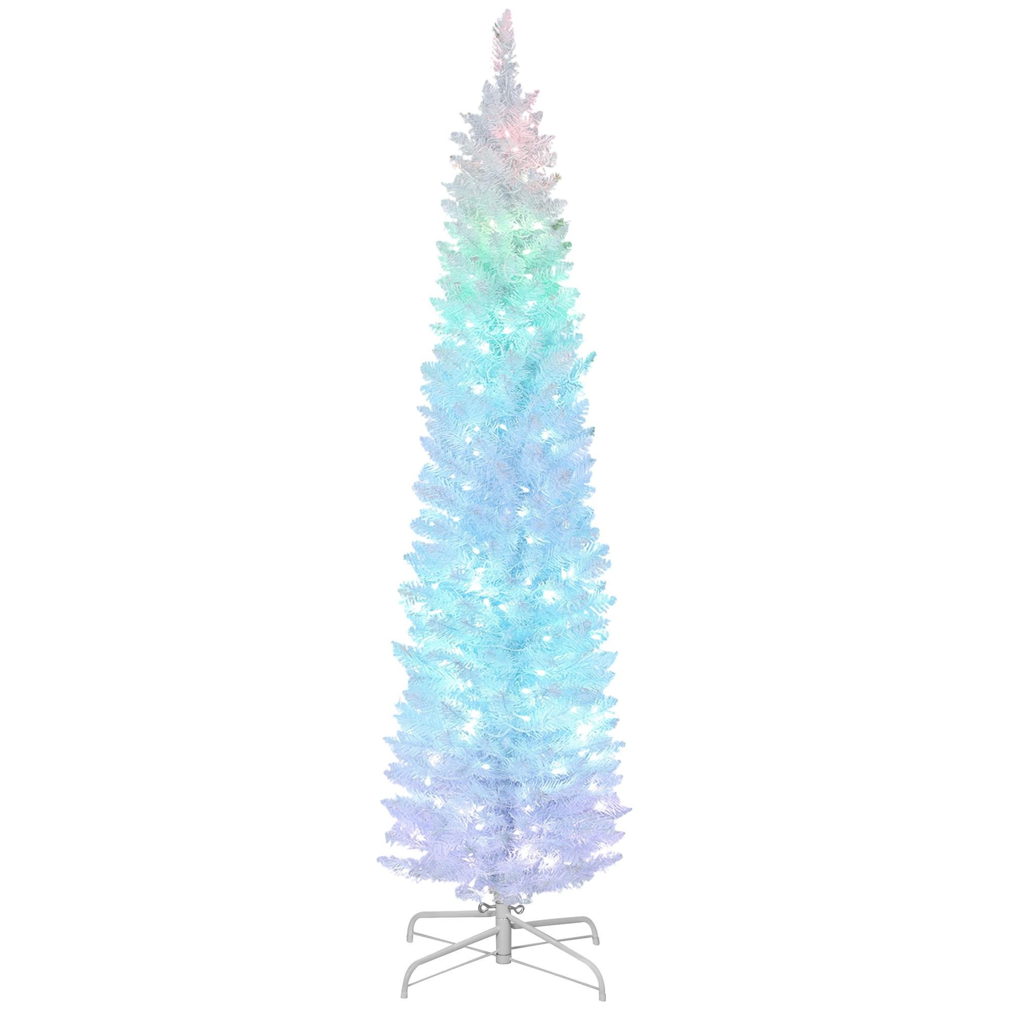 White Colourful LED Tree with Remote, 6 ft Pencil Design