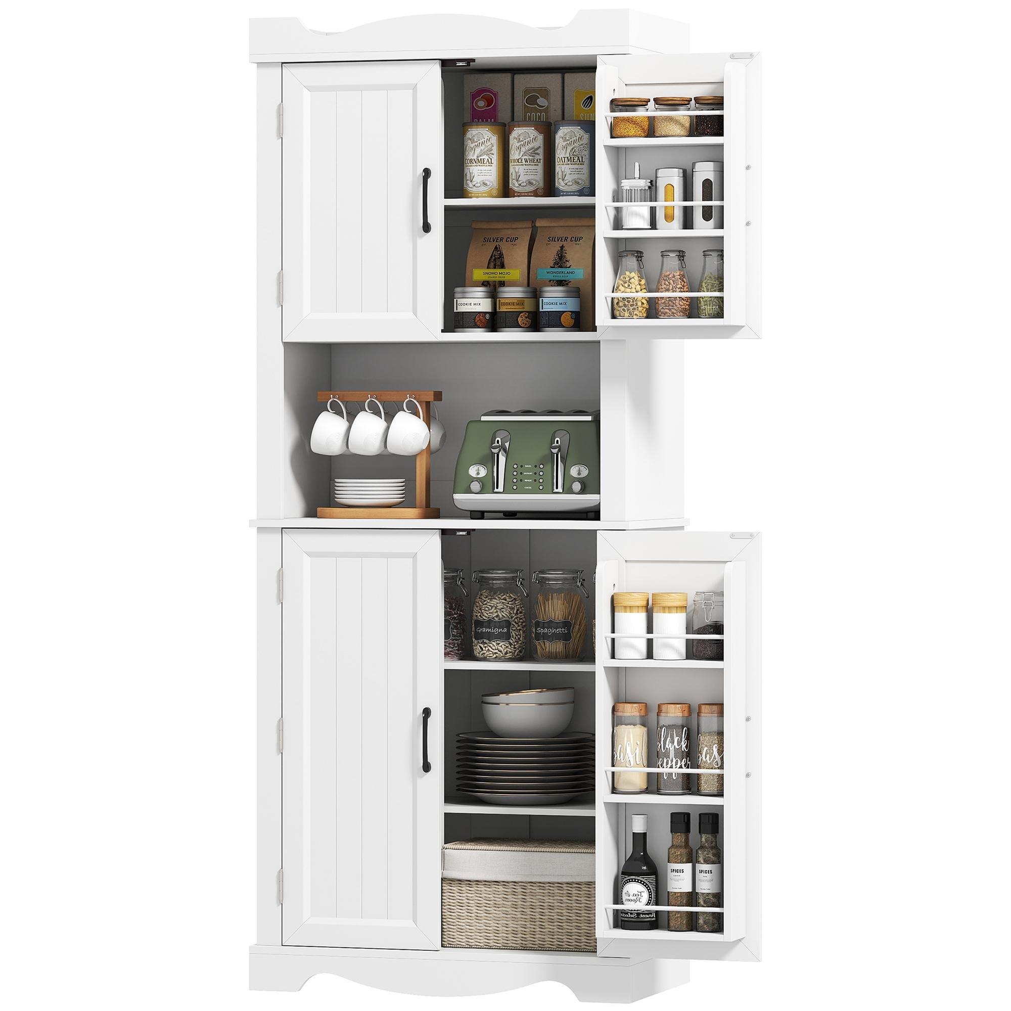 White 73 Inch Pantry Cabinet with 12 Door Shelves