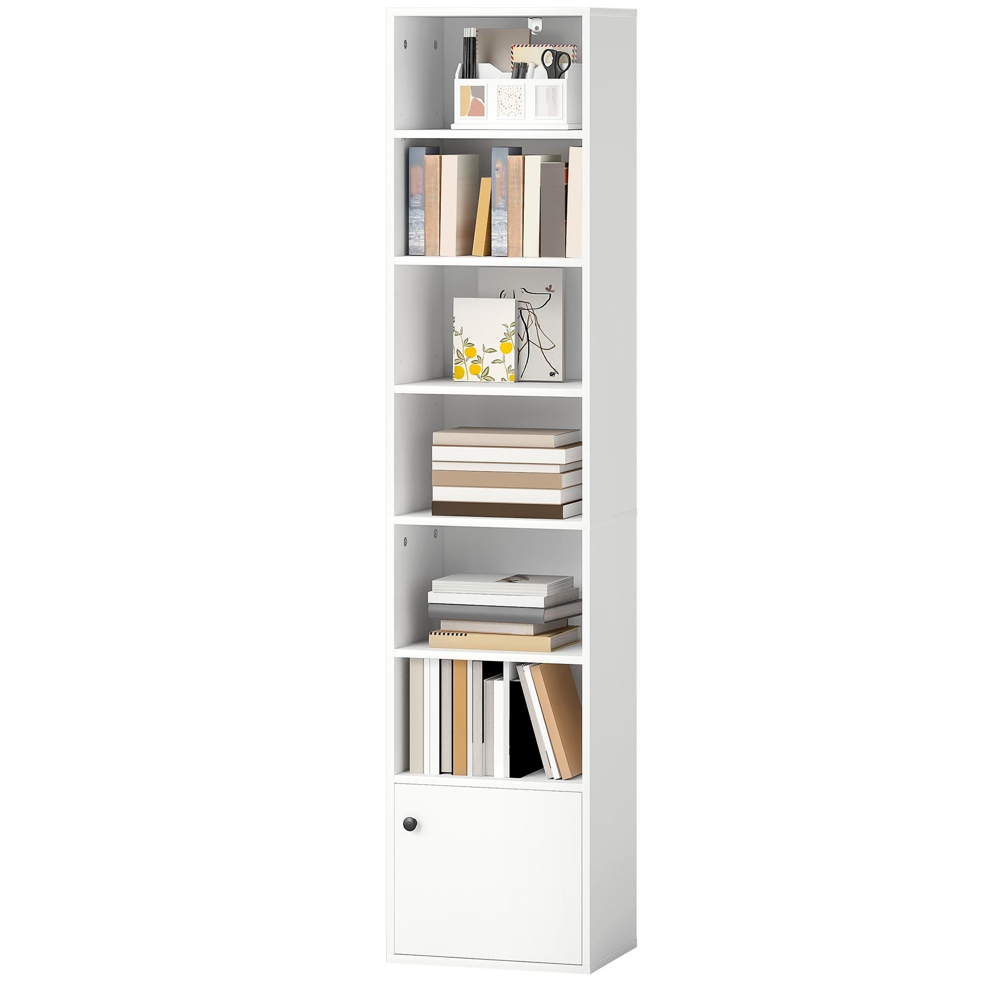 White 7 Tier Bookcase Cabinet with Adjustable Shelves
