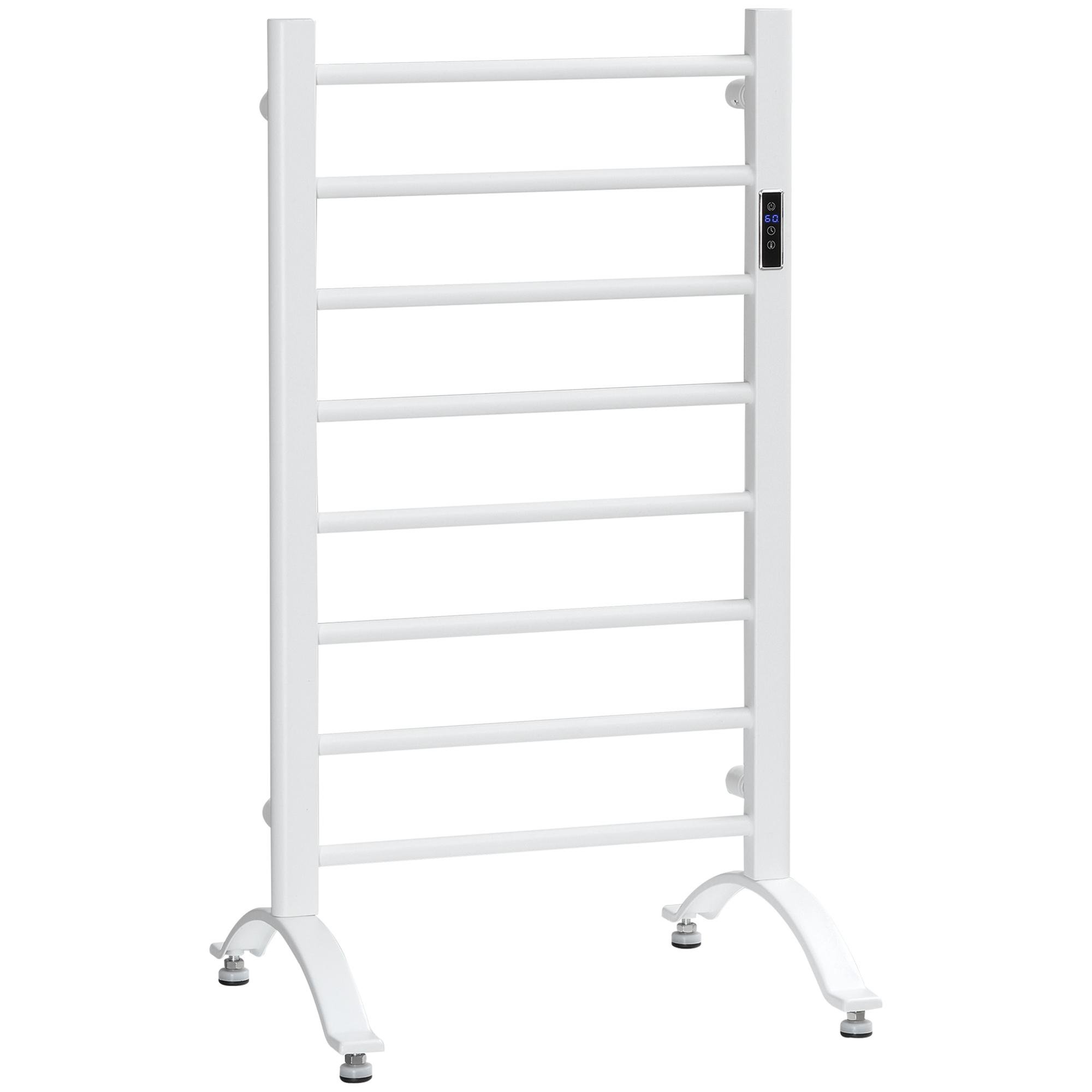 White 8 Bar Towel Warmer with Timer, Wall-Mount or Stand