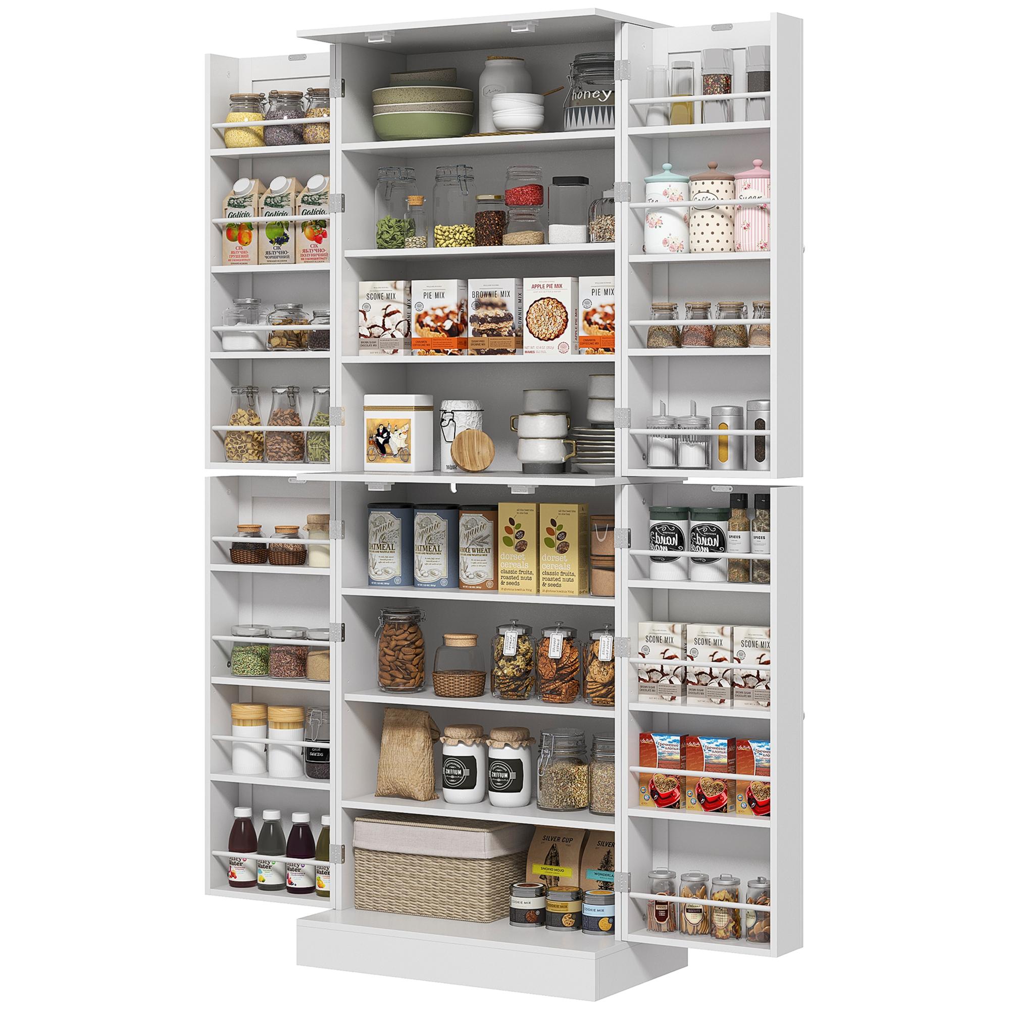 White 8-Tier Pantry Cabinet with 16 Door Racks
