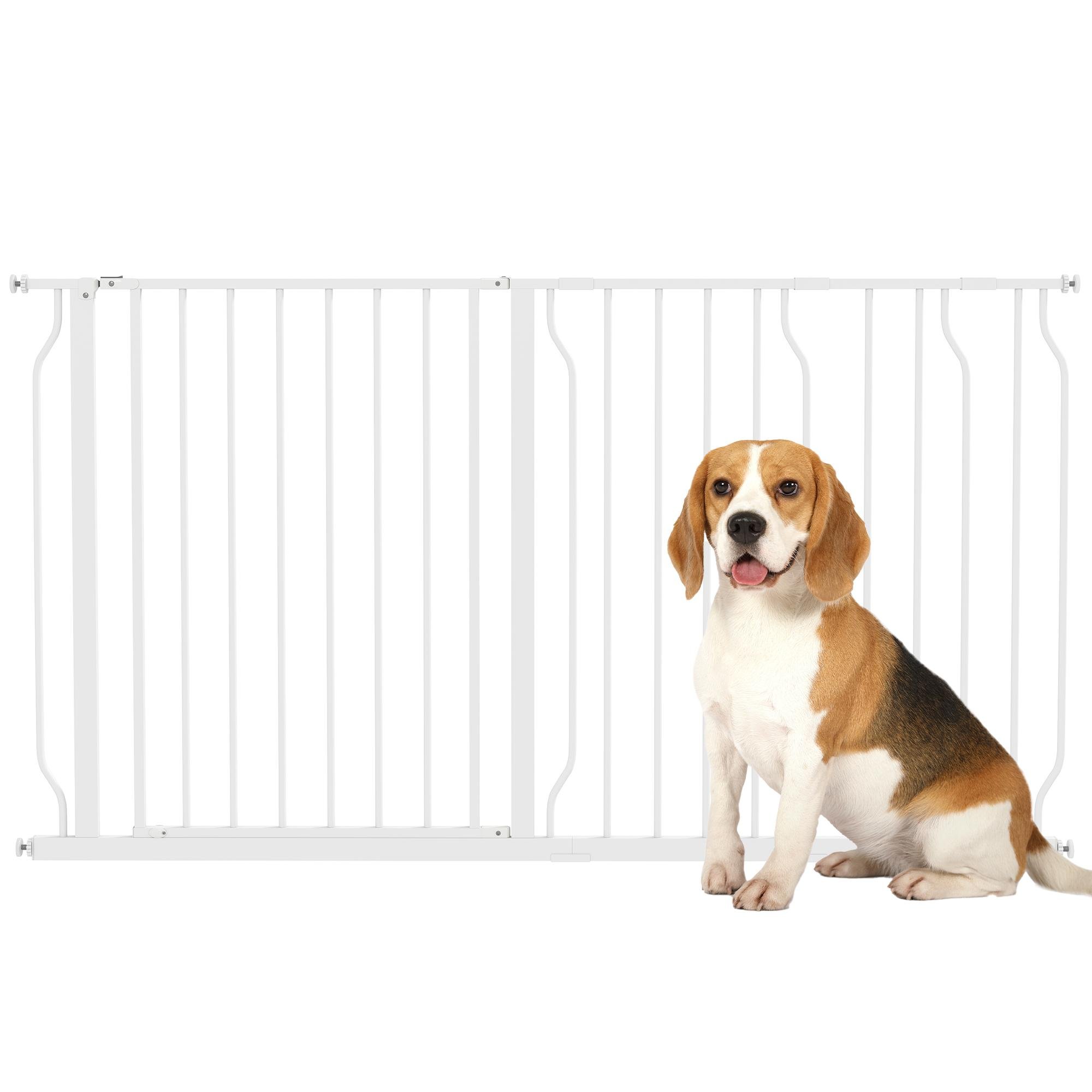 White Alloy Dog Gate, Adjustable 29.5–57.1 in
