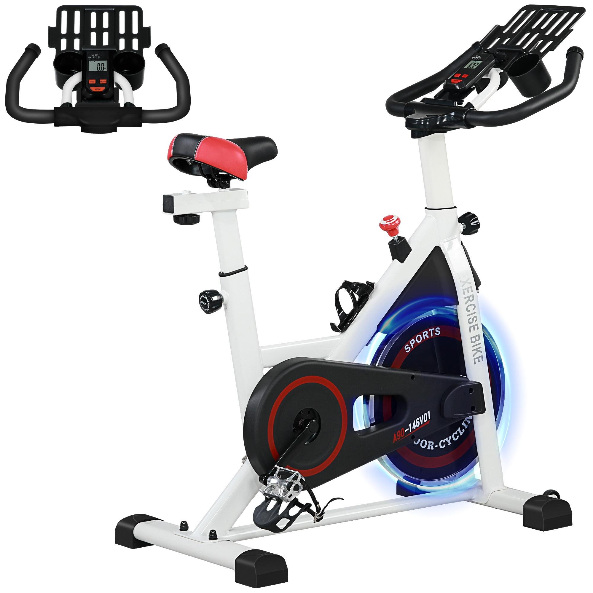White Adjustable Exercise Bike with LCD Display and Resistance