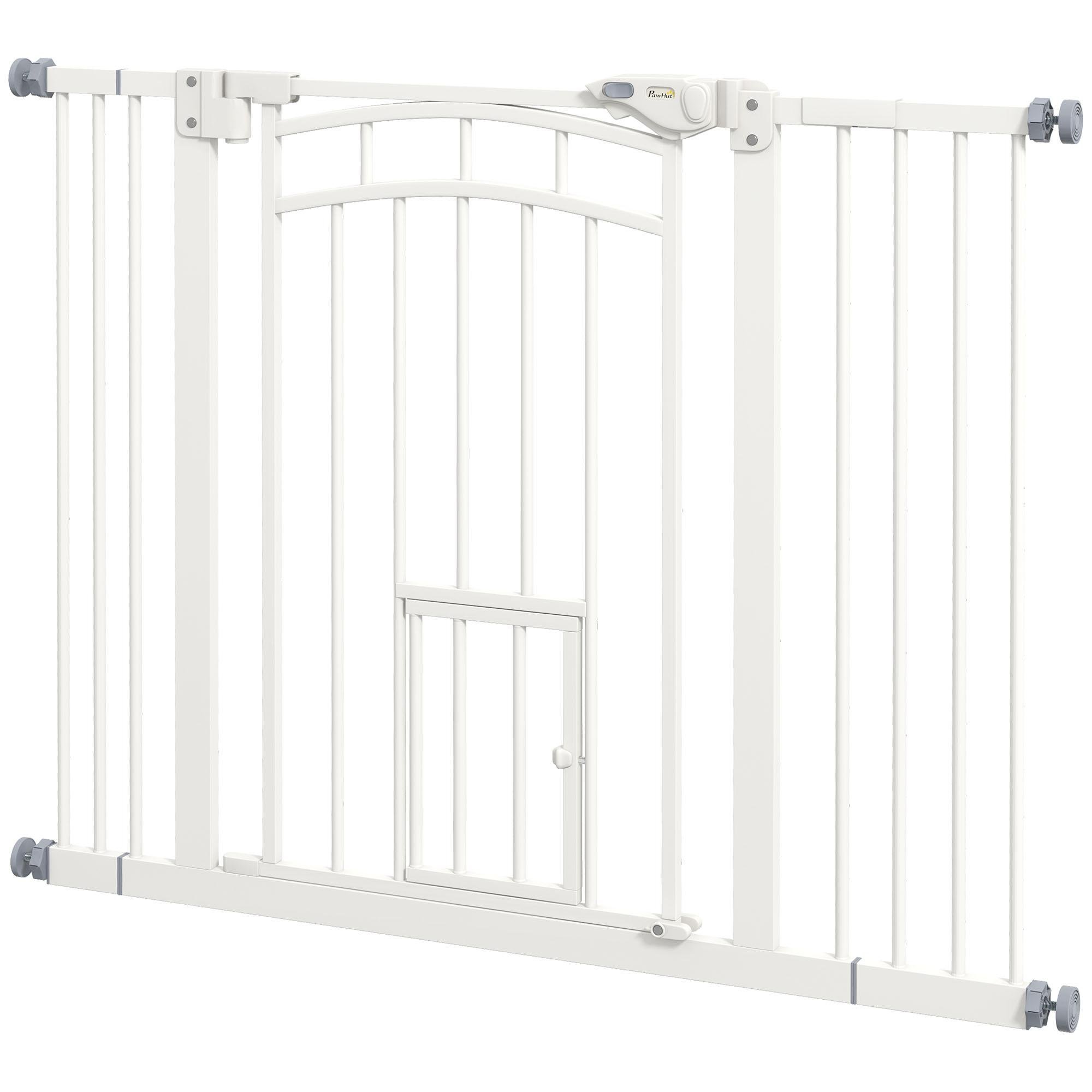 White Auto Close Pet Gate with Cat Door, 29-39.4 in