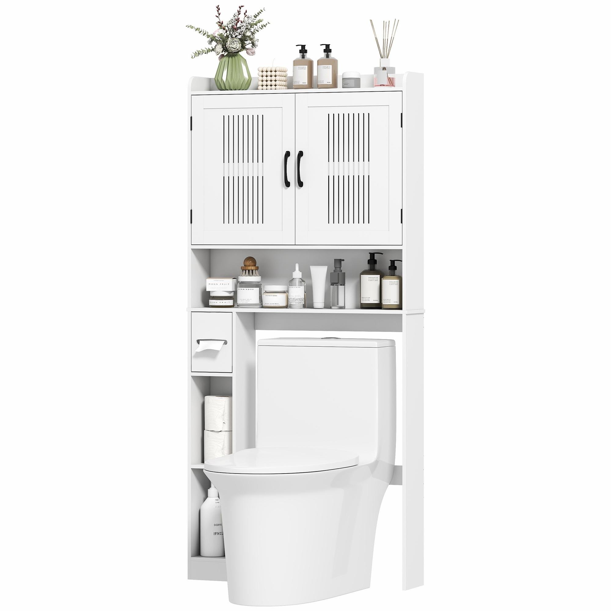 White Adjustable Toilet Storage with Paper Roll Holder